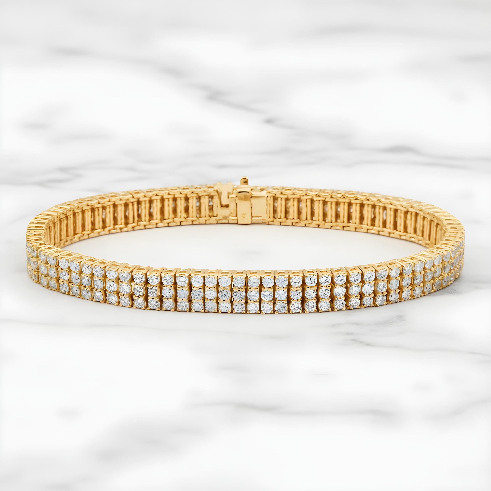 14K White Gold Triple Row Round Diamond Bracelet 20.70ct