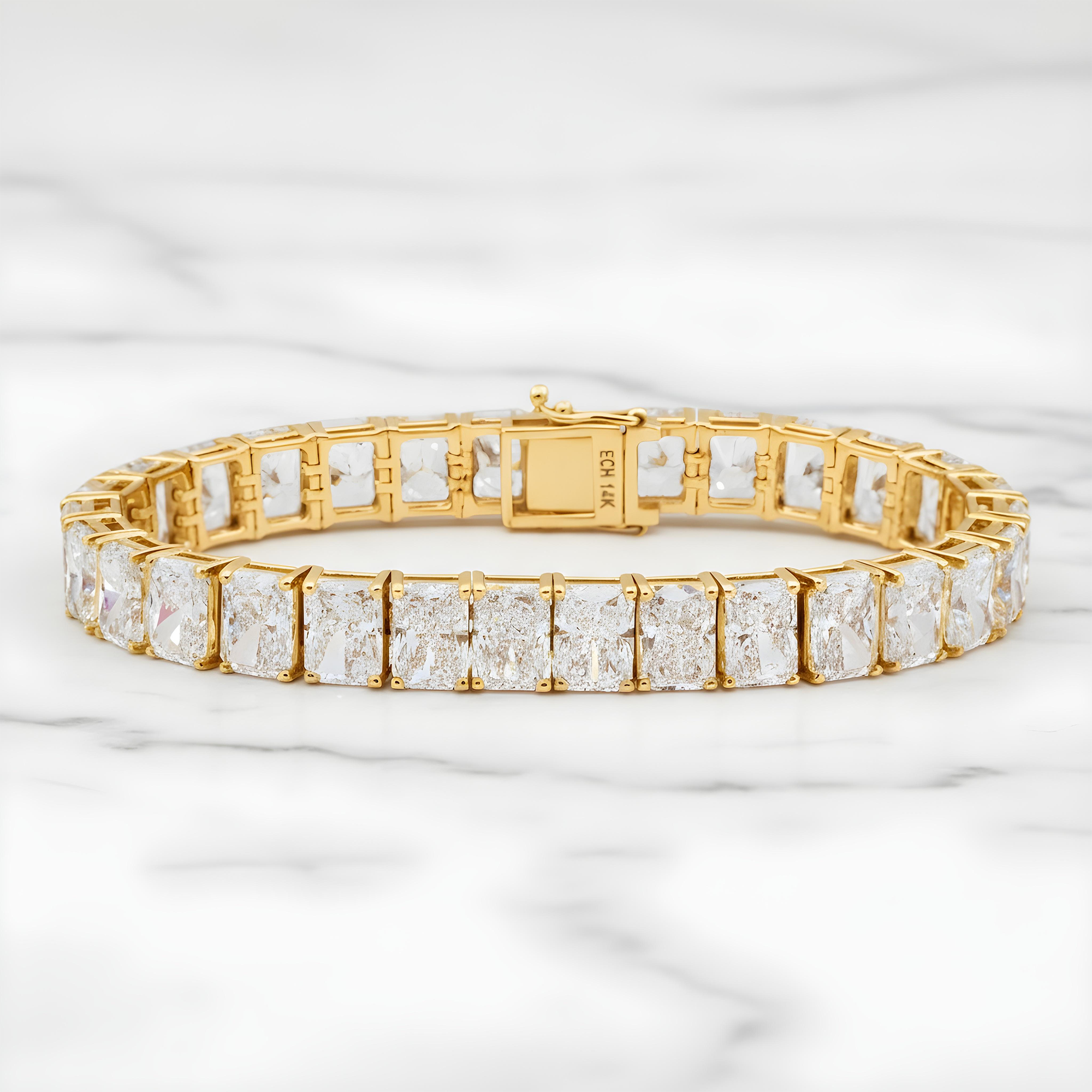 14K White Gold Radiant Cut Diamond Tennis Bracelet 46.24ct