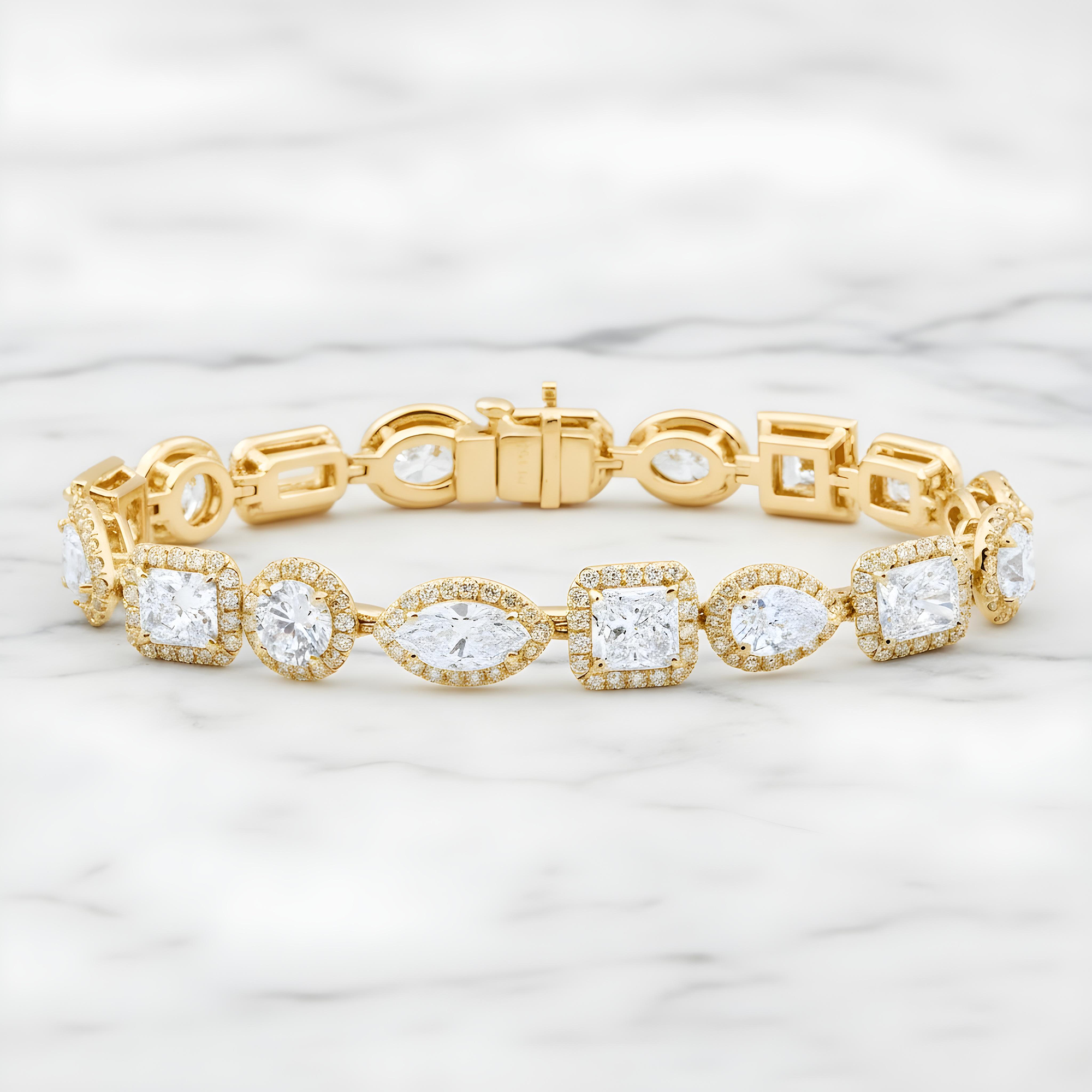 GIA Platinum Multi Cut Diamond Satellite Bracelet 20.97ct
