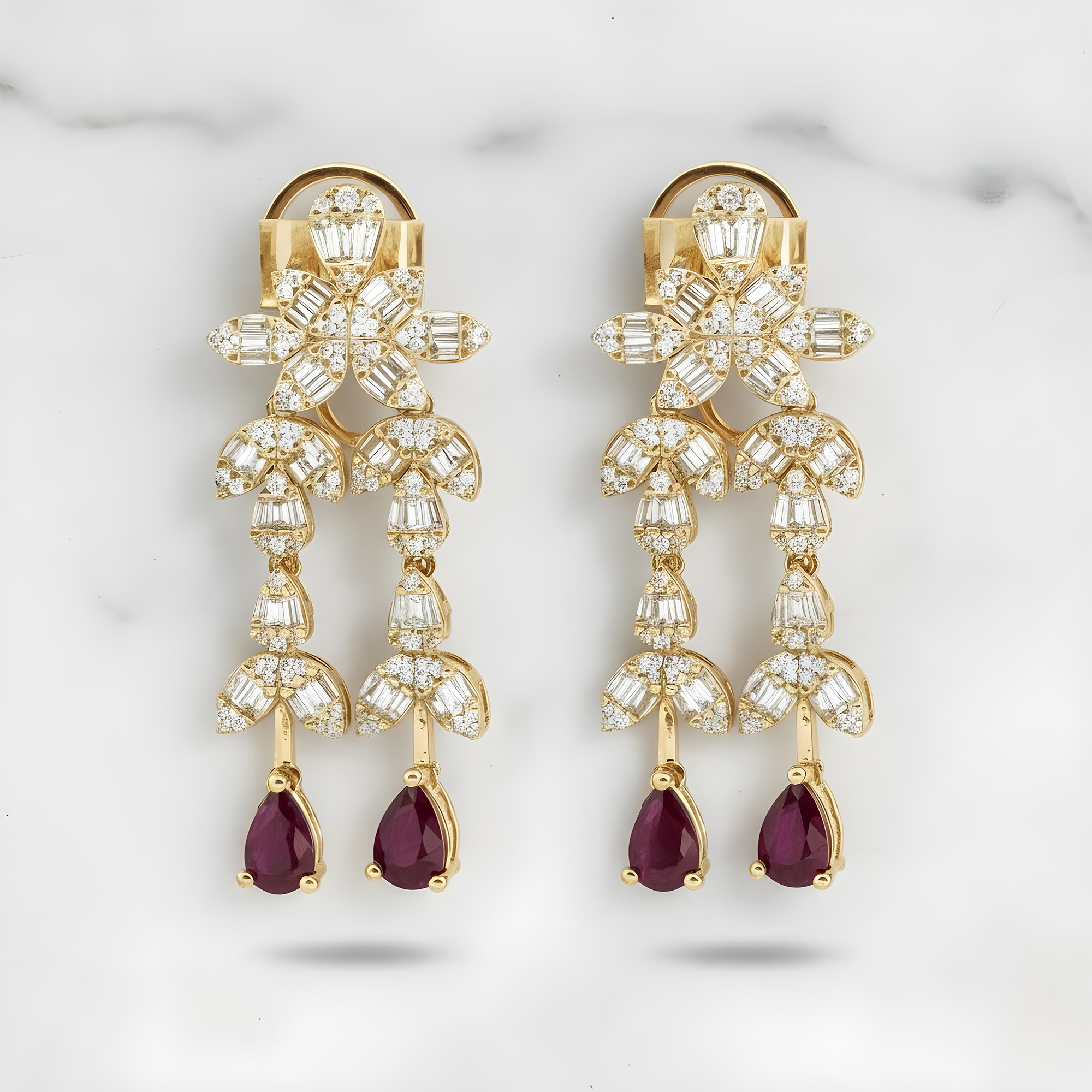 14K White Gold Ruby & Diamond Drop Earrings 4.29ctw