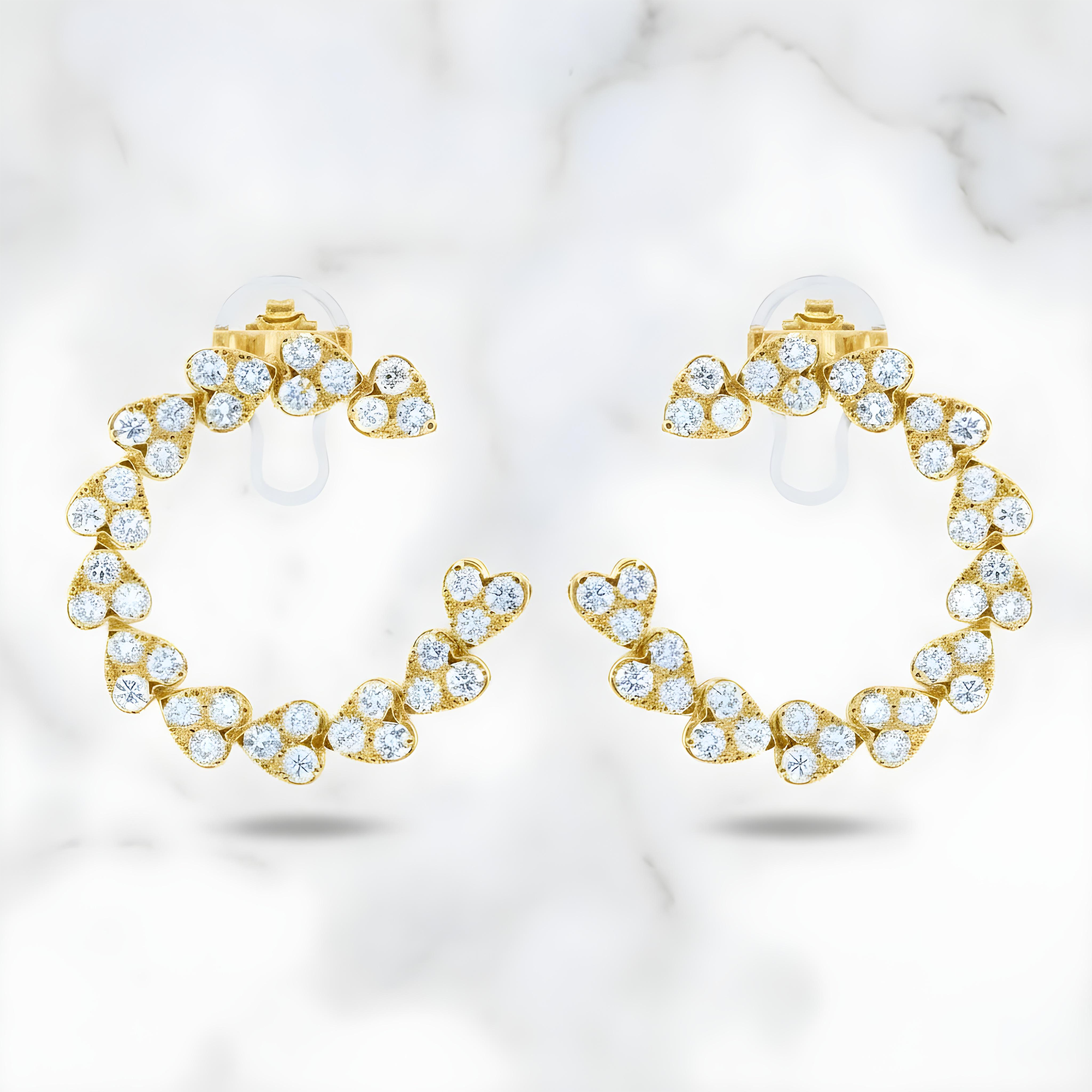 14K White Gold Round Diamond Open Hoop Heart Earrings 4.95ctw