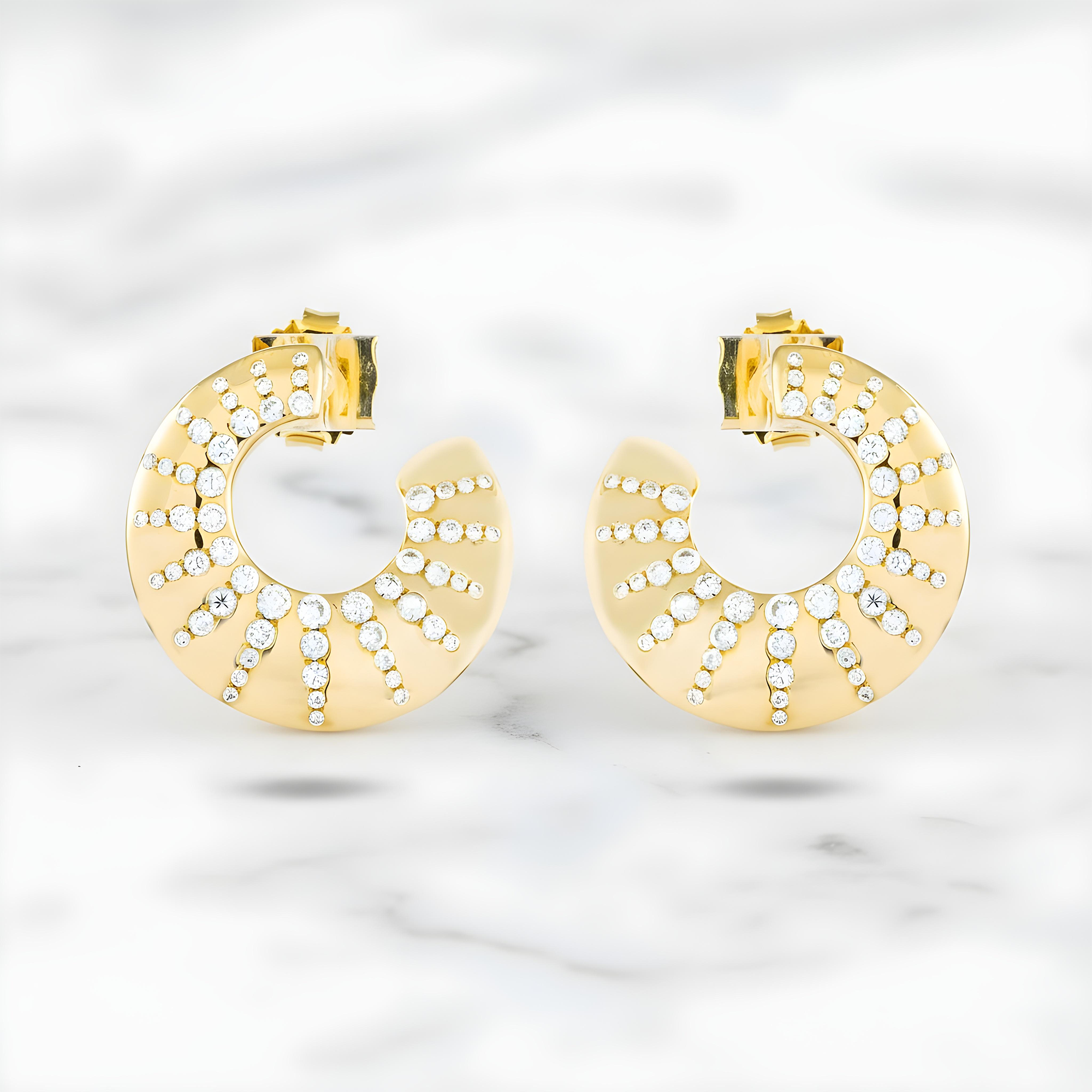 14K Yellow Gold Round Diamond Open Hoop Earrings 0.98ctw