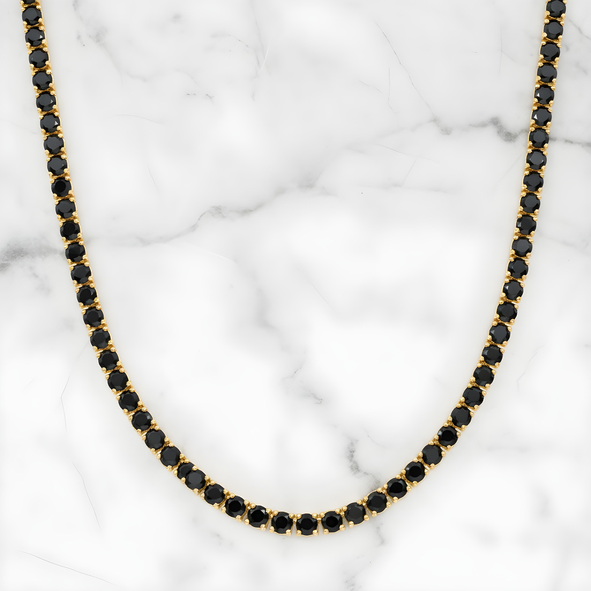 14K Black Gold Black Round Diamond Tennis Chain 35.29ct