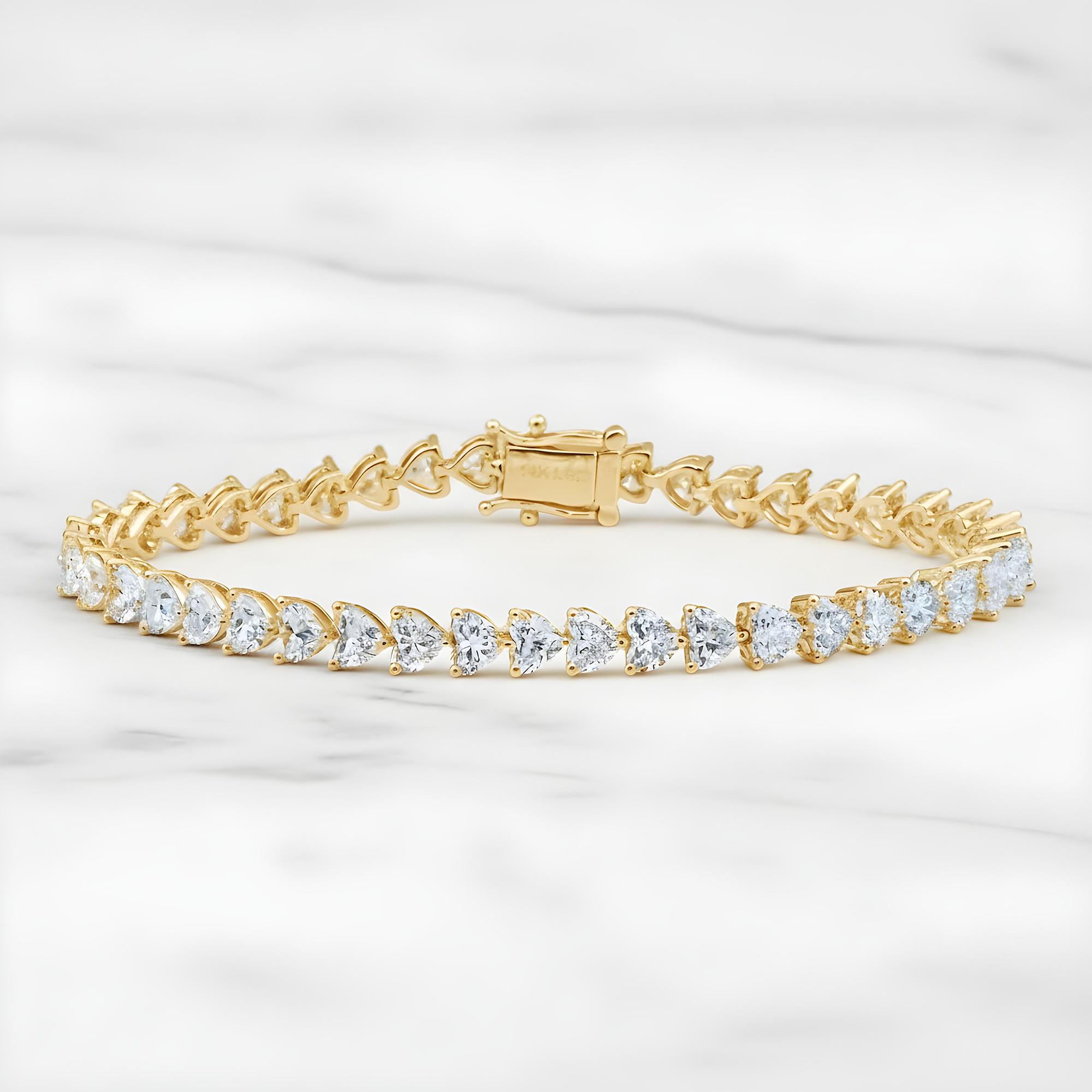 14K White Gold Heart Cut Diamond Tennis Bracelet 11.41ct