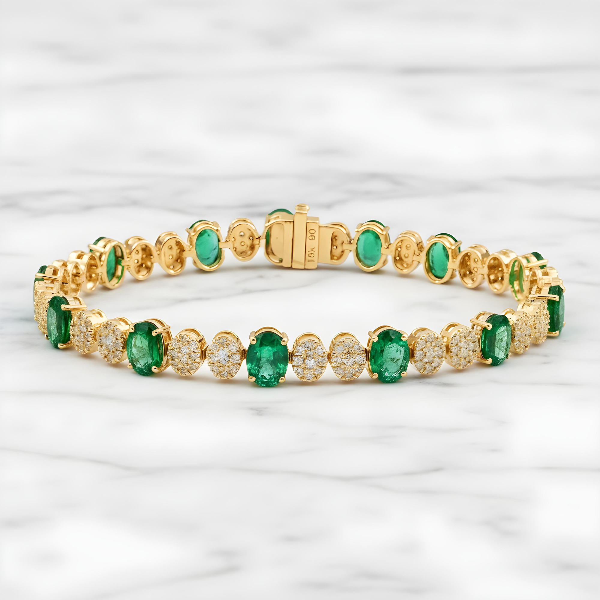 18K White Gold Oval Cut Emerald & Diamond Tennis Bracelet 10.68ct