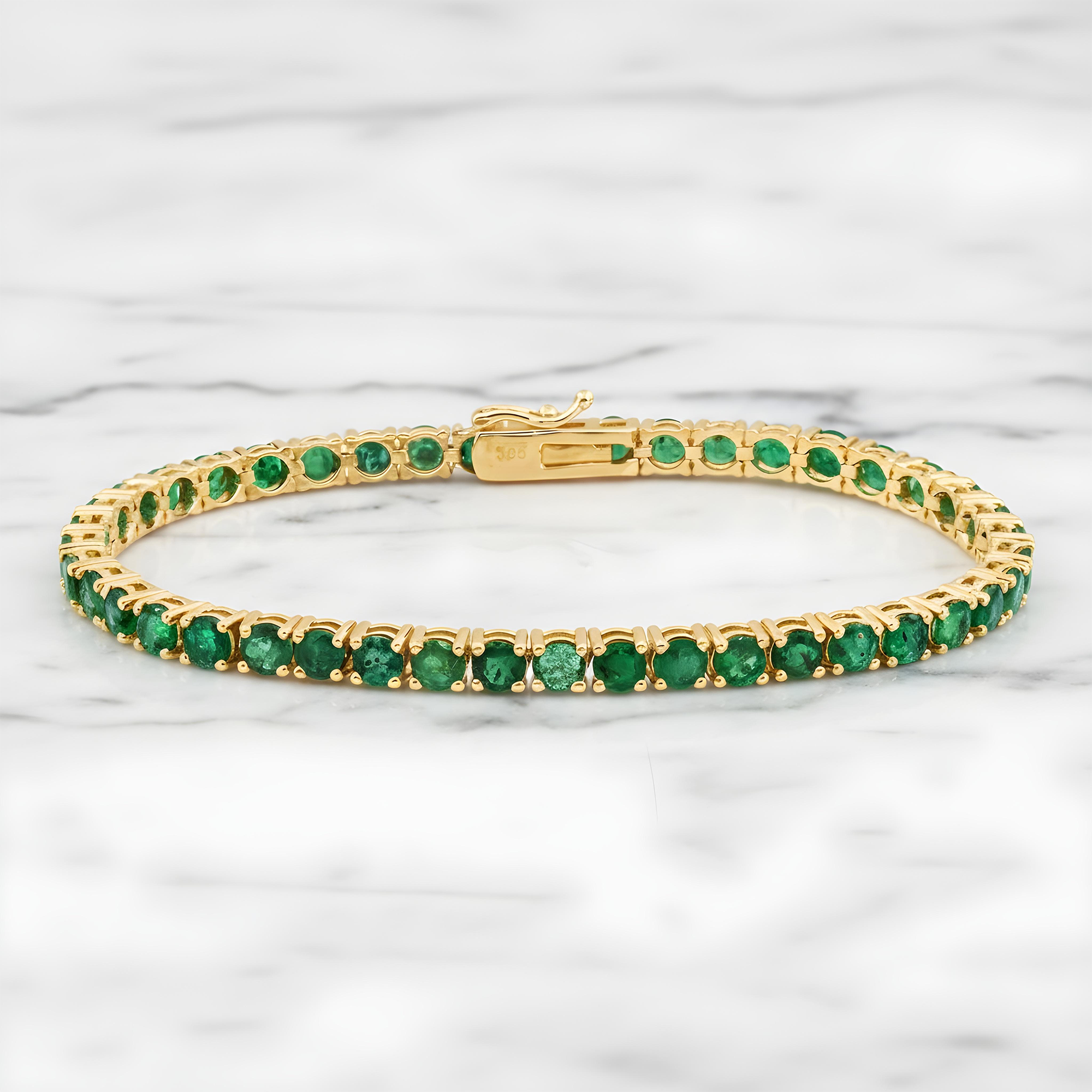 14K White Gold Round Emerald Tennis Bracelet 10.18ct