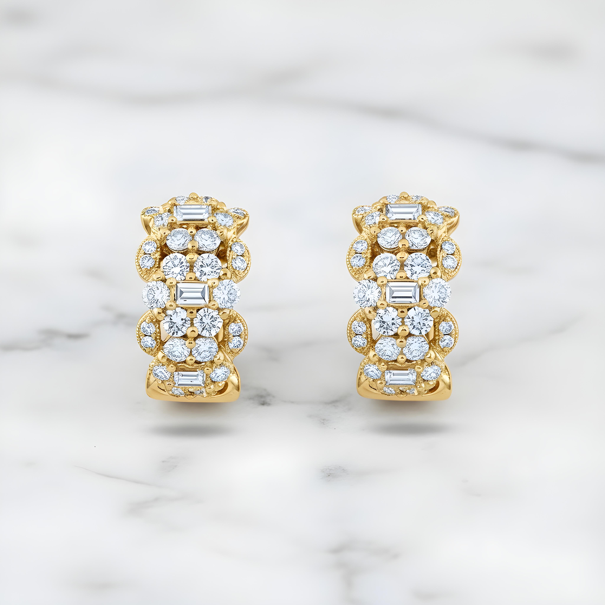 18K White Gold Round & Emerald Cut Diamond Hoop Earrings 1.90ctw