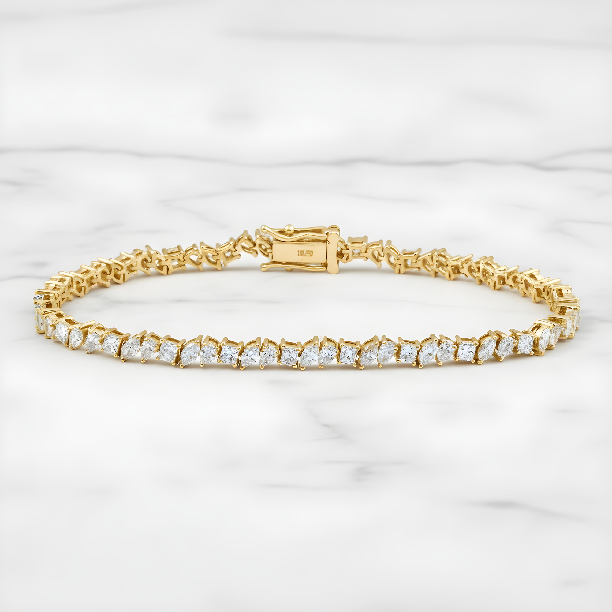 14K White Gold Multi Cut Diamond Tennis Bracelet 4.52ct