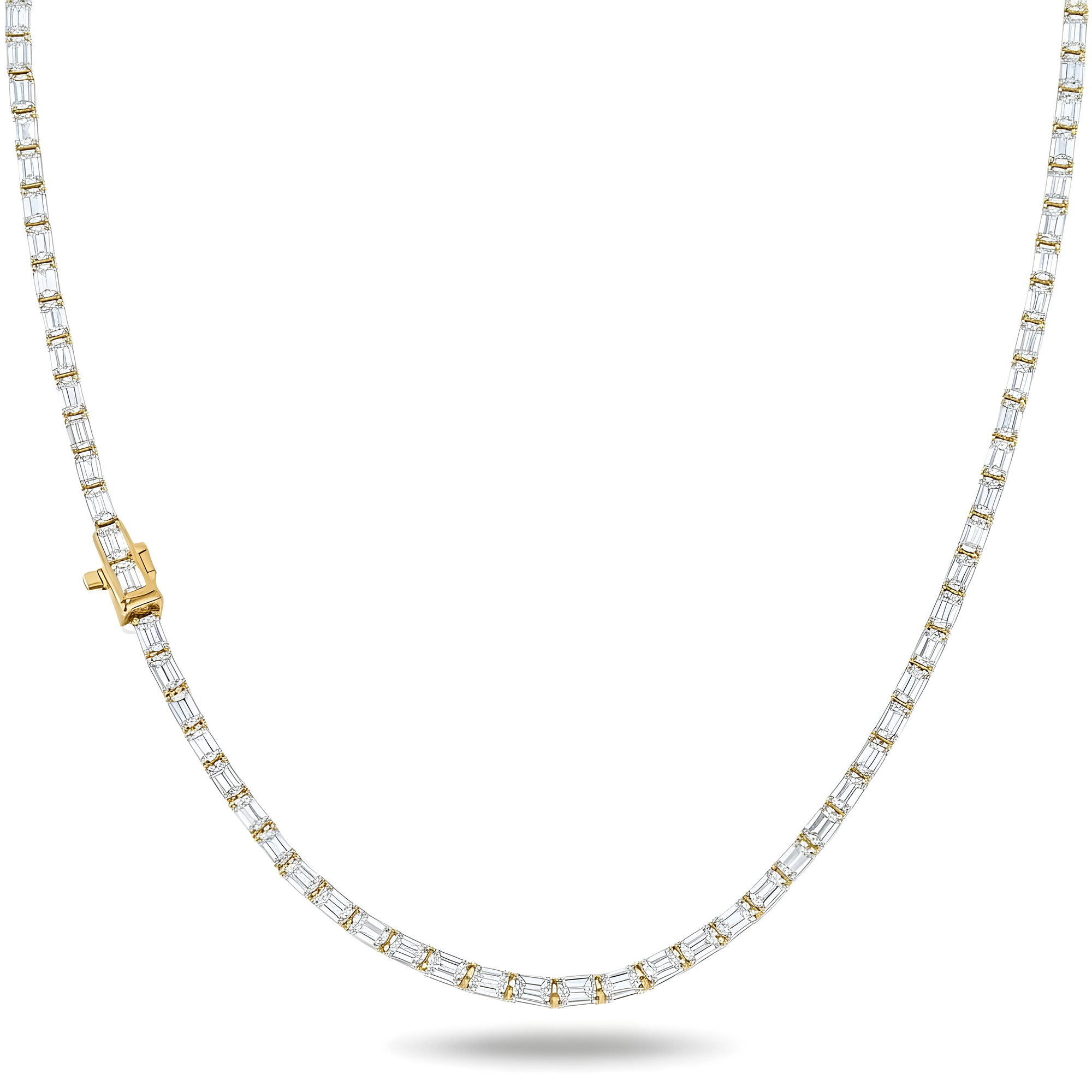 14K White Gold Emerald Cut Diamond Tennis Chain 16.19ct