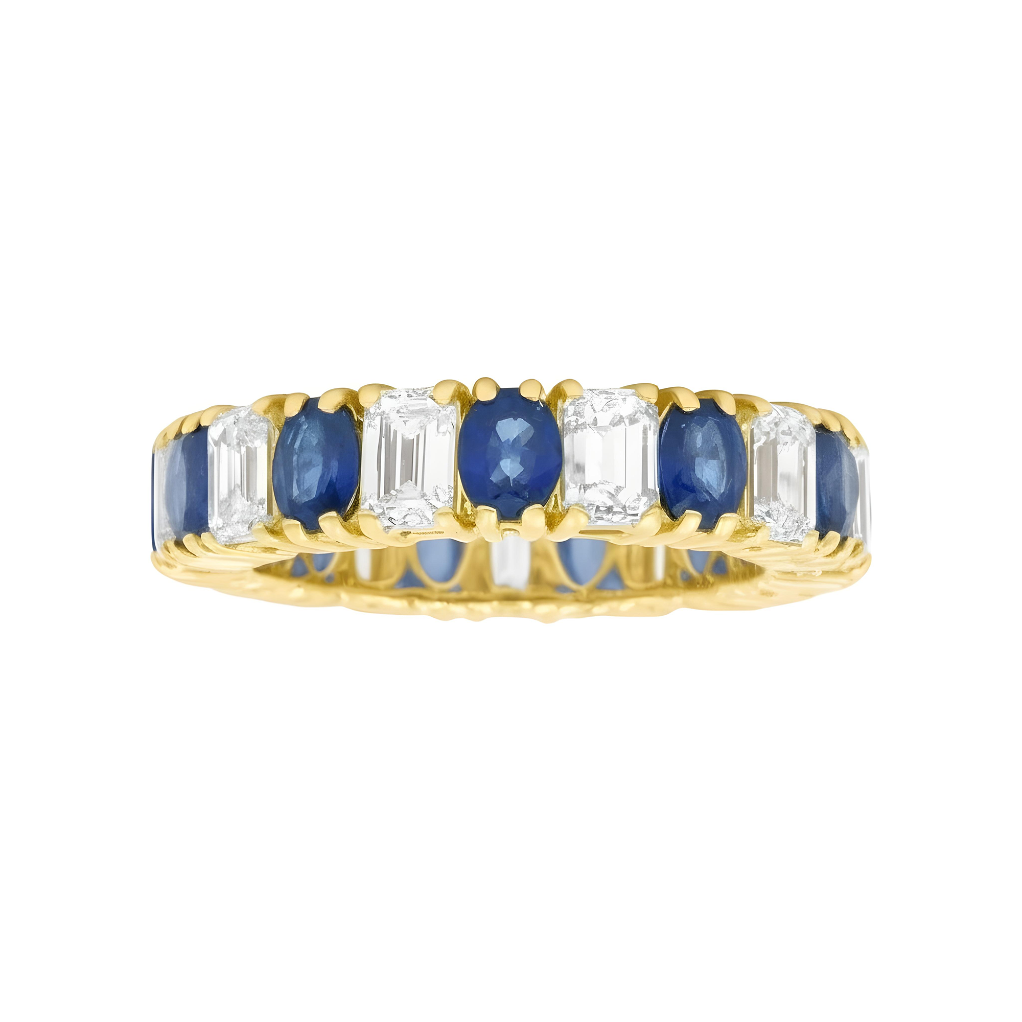 14K White Gold Emerald Cut Diamond & Oval Cut Sapphire Eternity Ring