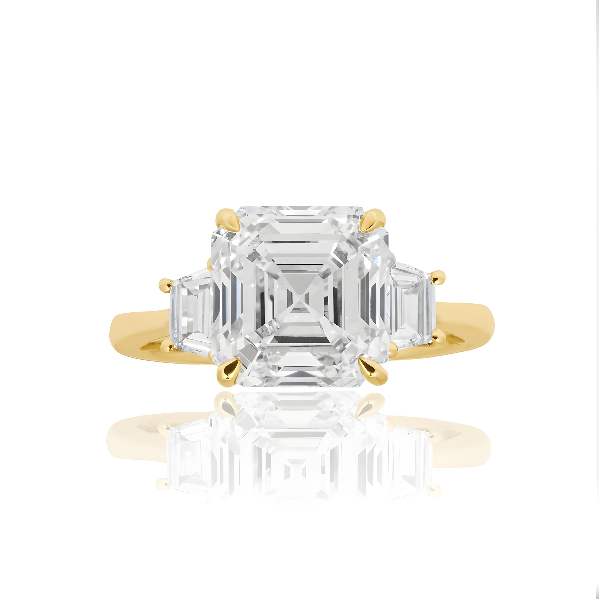 18K White Gold 4.53ct Asscher Cut Triple Diamond Engagement Ring 4.97ctw