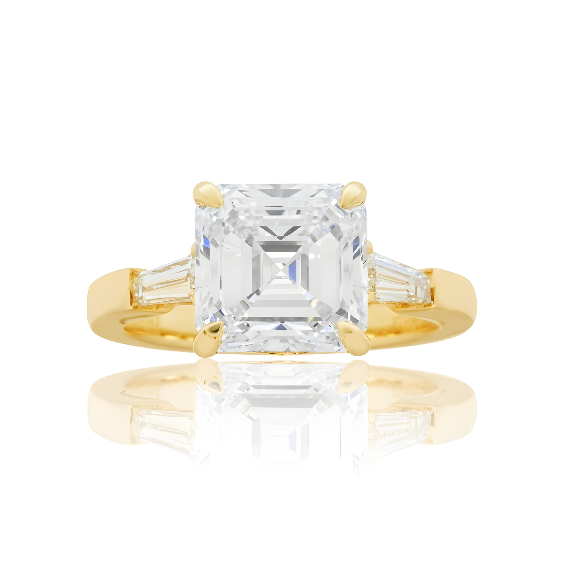 Platinum 4.09ct Asscher Cut Triple Diamond Engagement Ring 4.55ctw