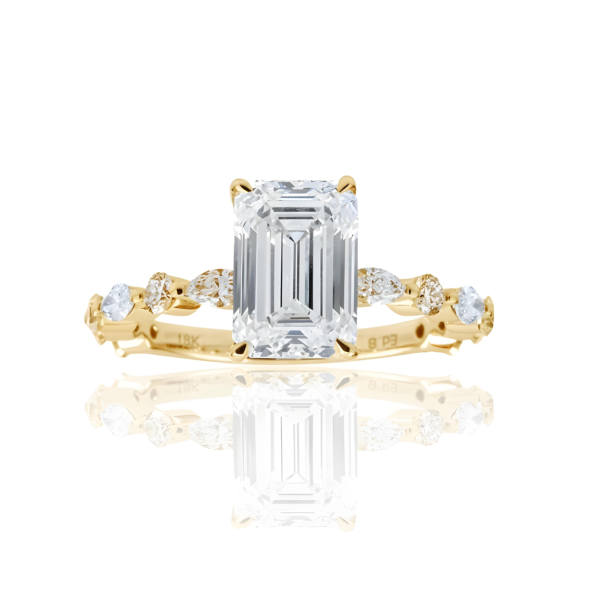18K White Gold 2.54ct Emerald Diamond Engagement Ring 3.36ctw