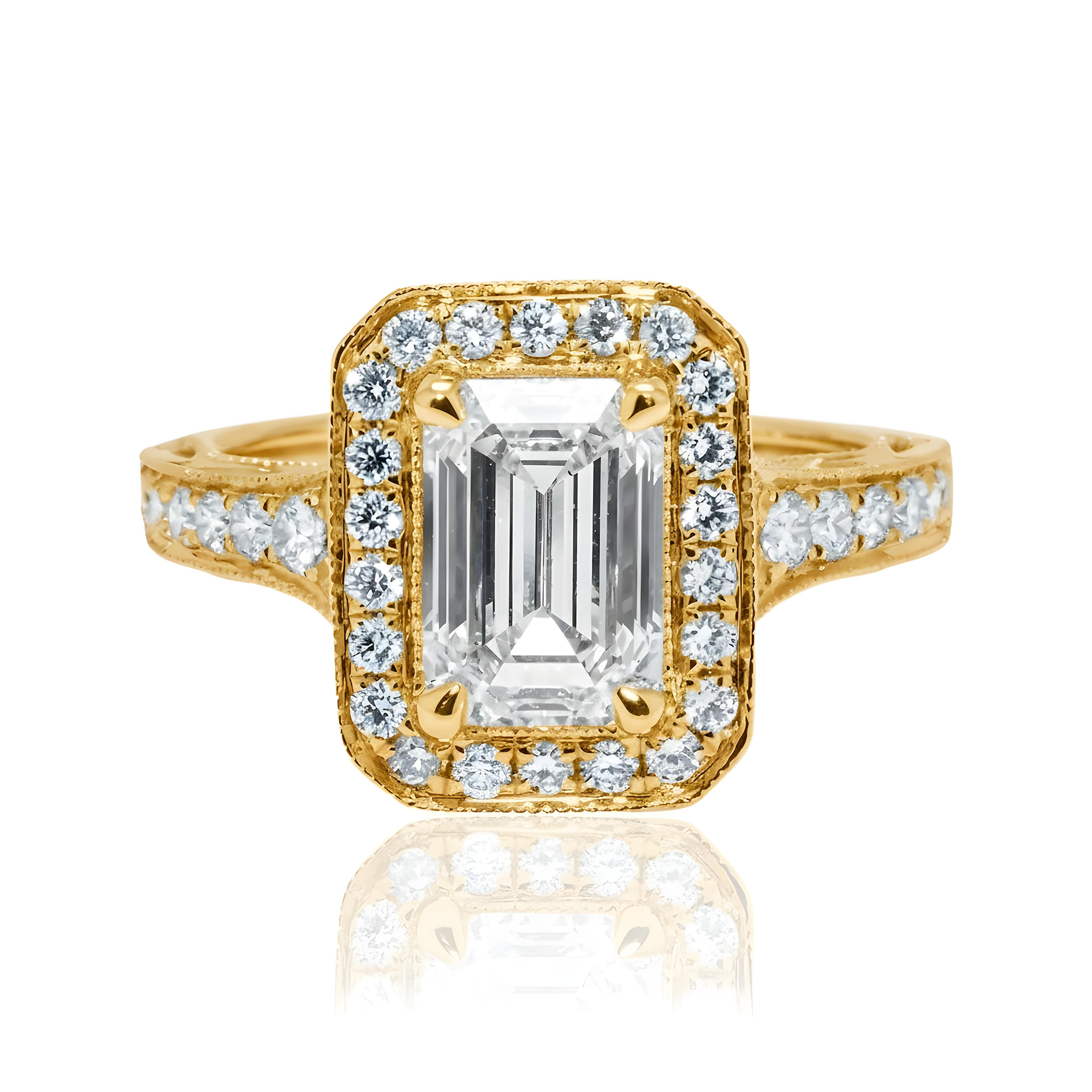 18K White Gold 2.05ct Emerald Cut Diamond Engagement Ring 2.70ctw