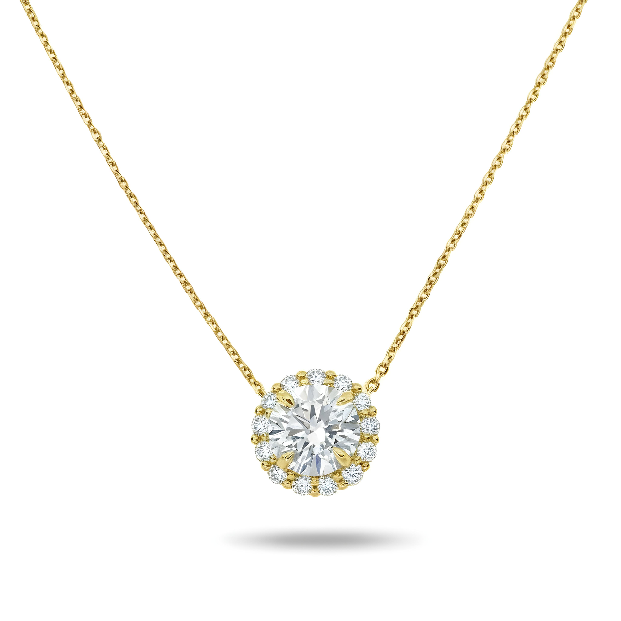14K & 18K White Gold Round Diamond Pendant & Chain Necklace 2.27ct