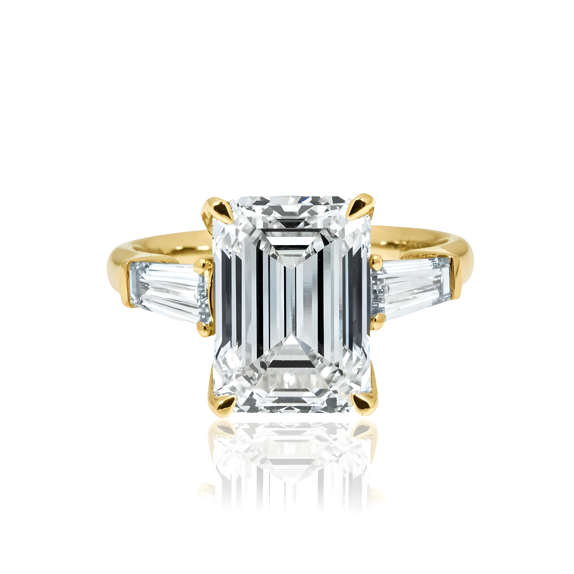 GIA Platinum 5.12 Emerald Cut Triple Diamond Engagement Ring 5.78ctw