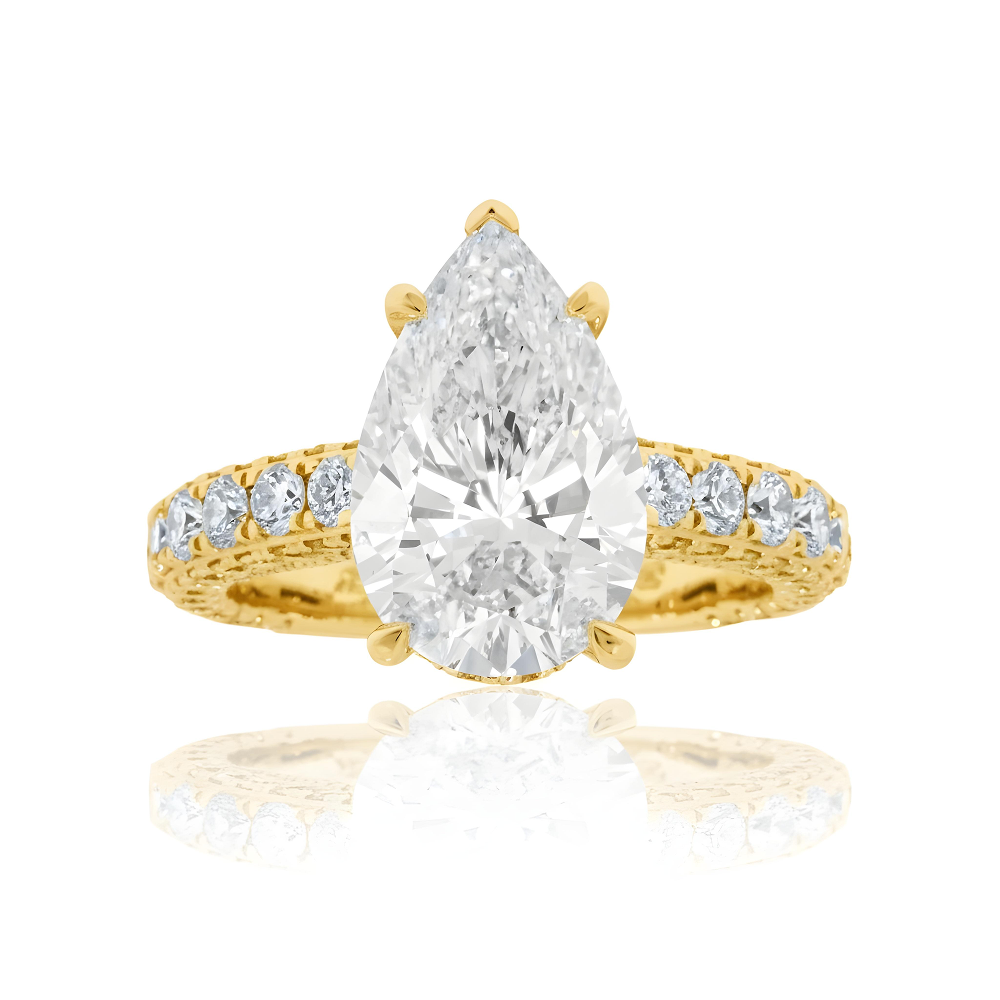 GIA 18K White Gold 4.09ct Pear Cut Diamond Engagement Ring 6.02ctw