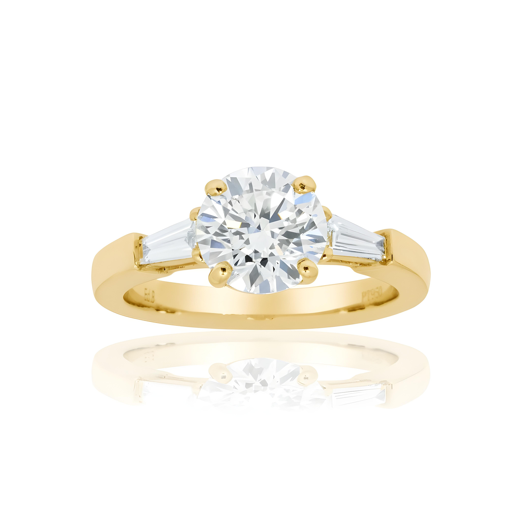 Platinum 1.73ct Round Cut Triple Diamond Engagement Ring 2.03ctw