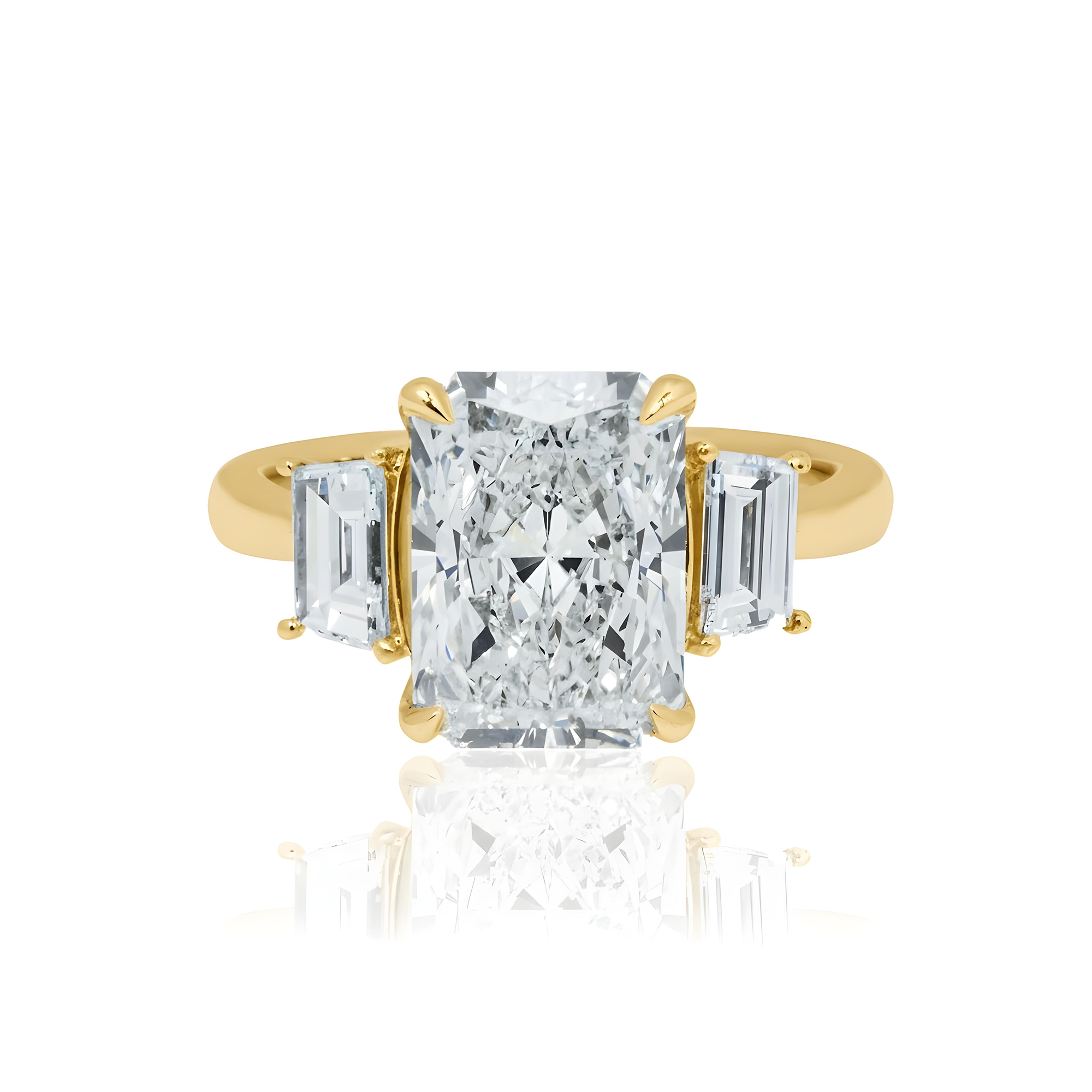 Platinum 3.72ct Radiant Cut Triple Diamond Engagement Ring 4.38ctw
