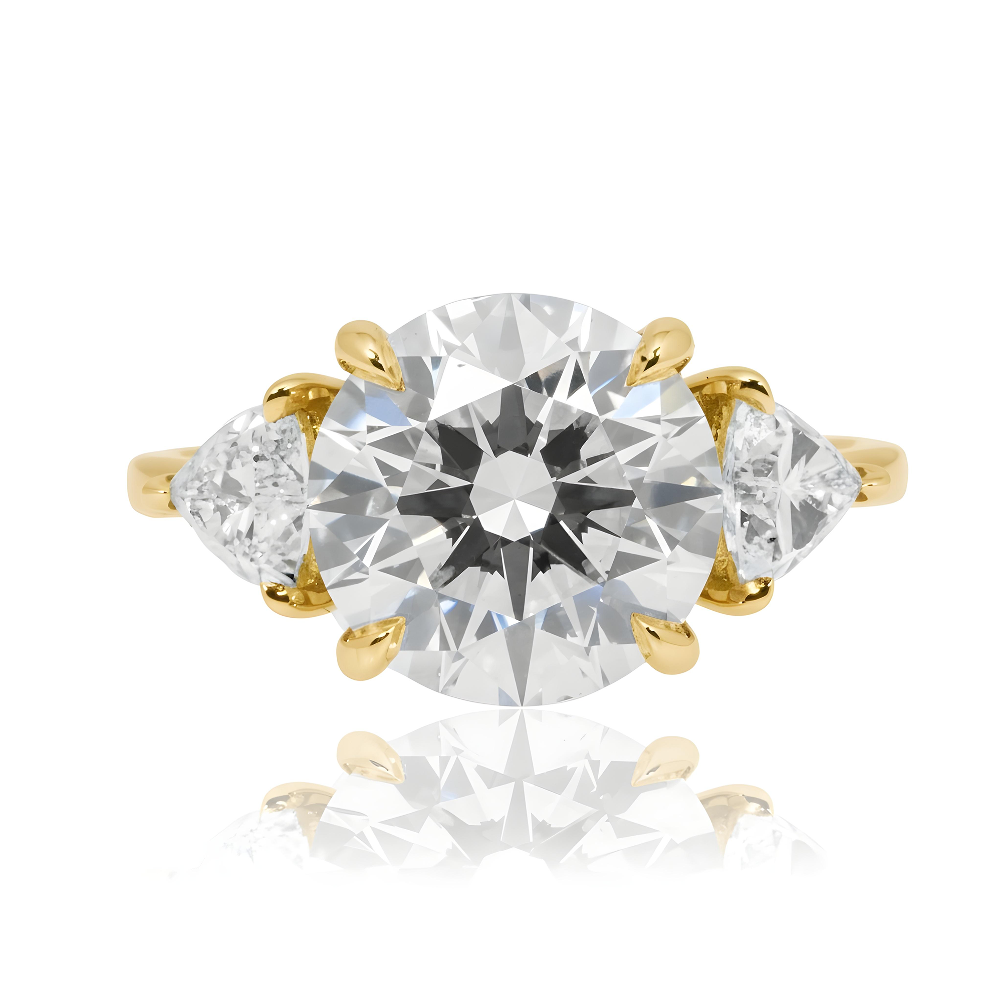 Platinum 4.40ct Round Cut Triple Diamond Engagement Ring 5.21ctw