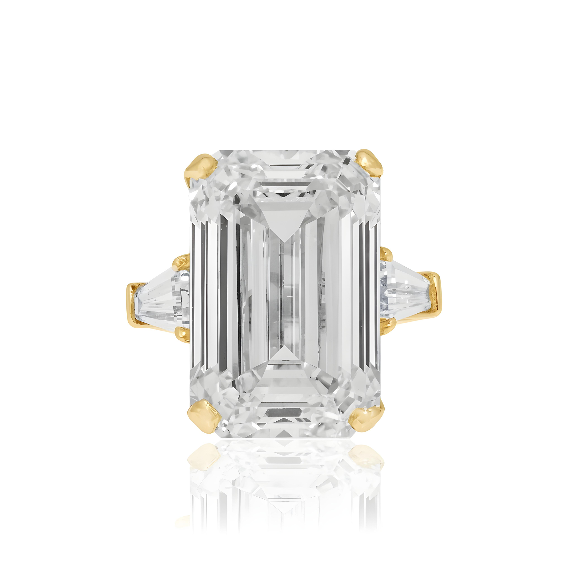 GIA Platinum 18.32ct Emerald Cut Triple Diamond Engagement Ring 19.40ctw