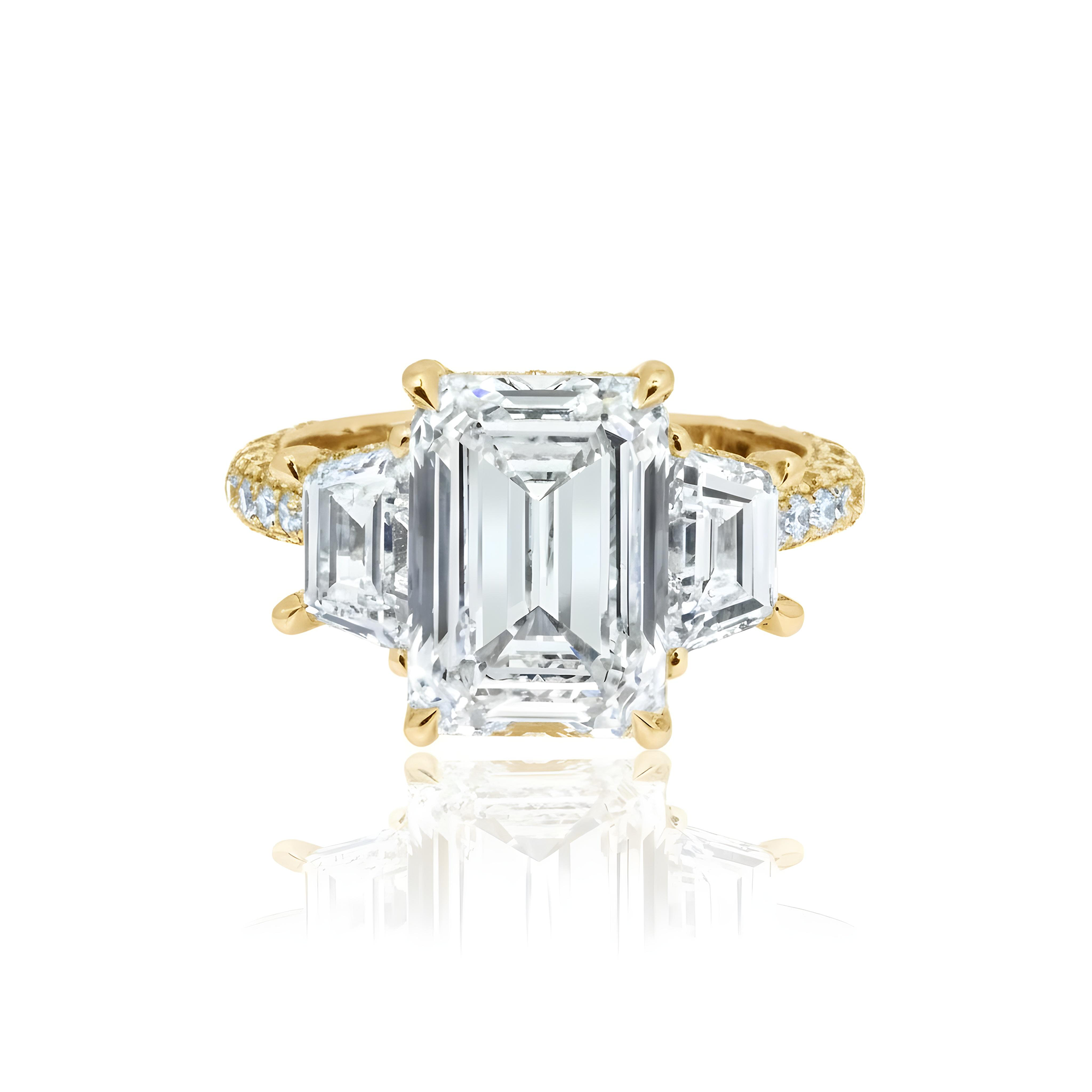 GIA Platinum 5.13ct Triple Emerald Cut Diamond Engagement Ring 6.43ctw