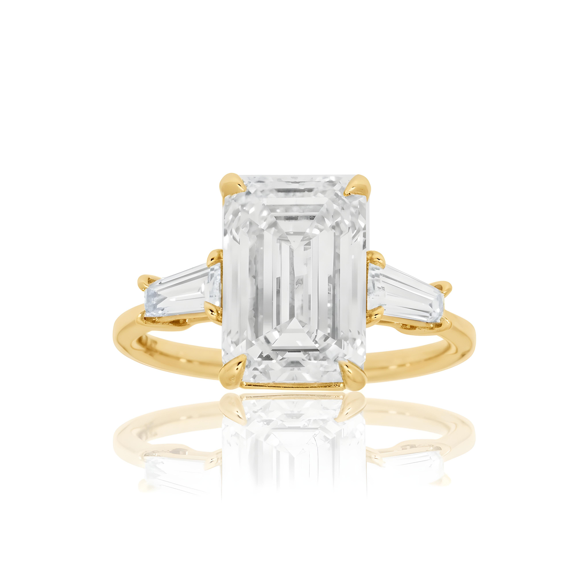 Platinum 4.73ct Emerald Cut Triple Diamond Engagement Ring 5.15ctw