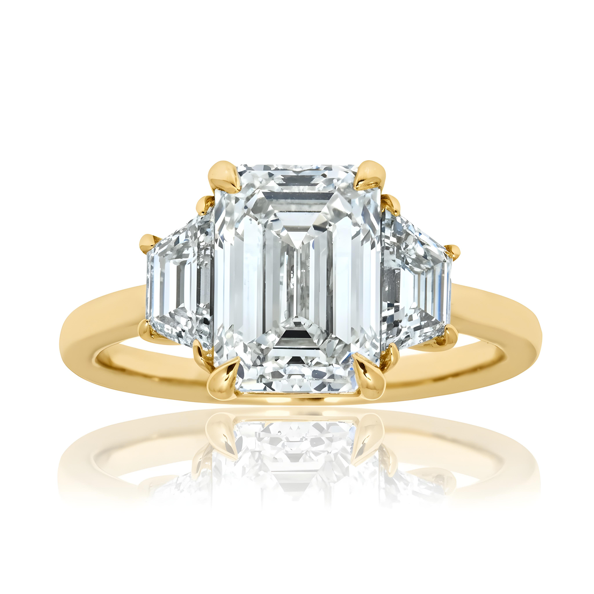 GIA Platinum 3.03ct Emerald Cut Triple Diamond Engagement Ring 3.75ctw