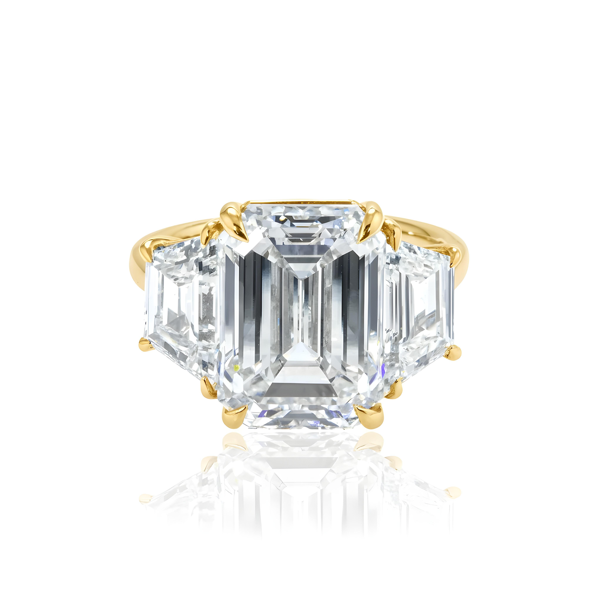 Platinum 9.06ct Emerald Cut Triple Diamond Engagement Ring 11.52ctw