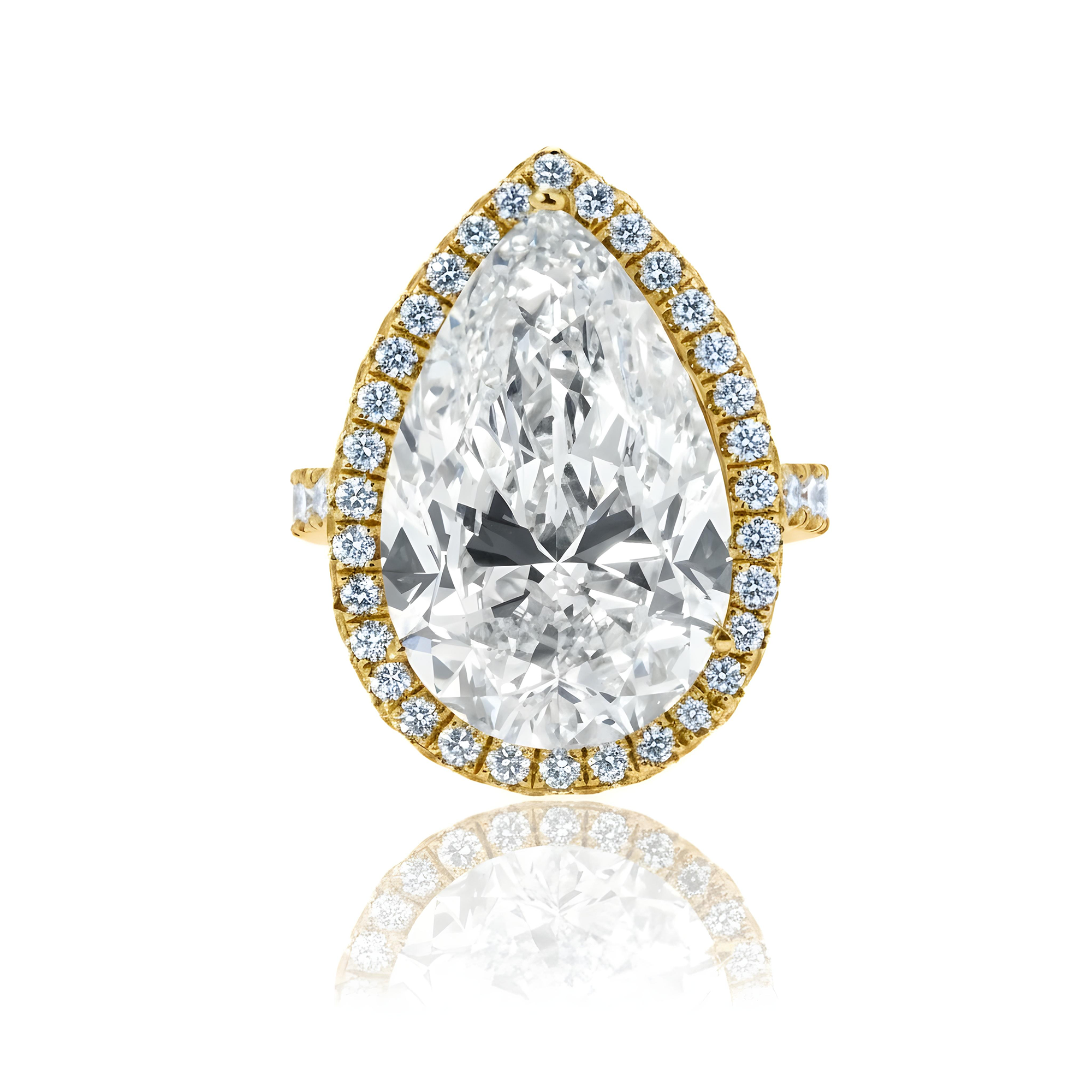 GIA Platinum 13.03ct Pear Cut Diamond Engagement Ring 15.03ct