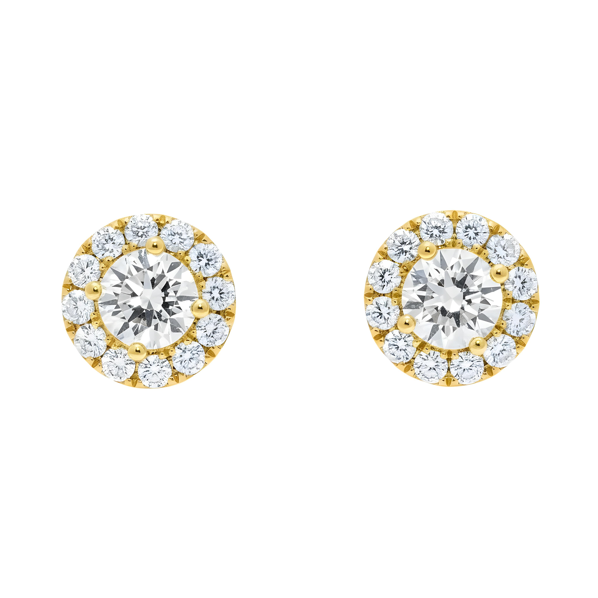 IGI 18K White Gold Round Diamond Stud Earrings w/ Halo 4.48ctw