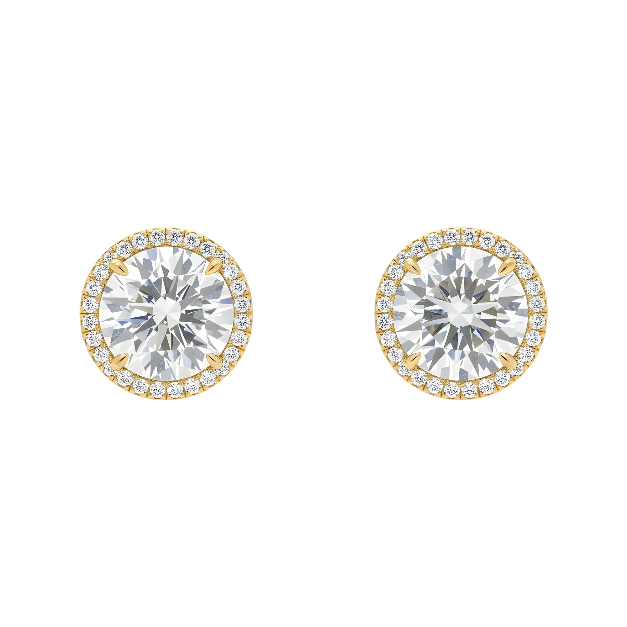 18K White Gold 5ct Each Round Diamond Stud Earrings W/ Halo 10.55ctw