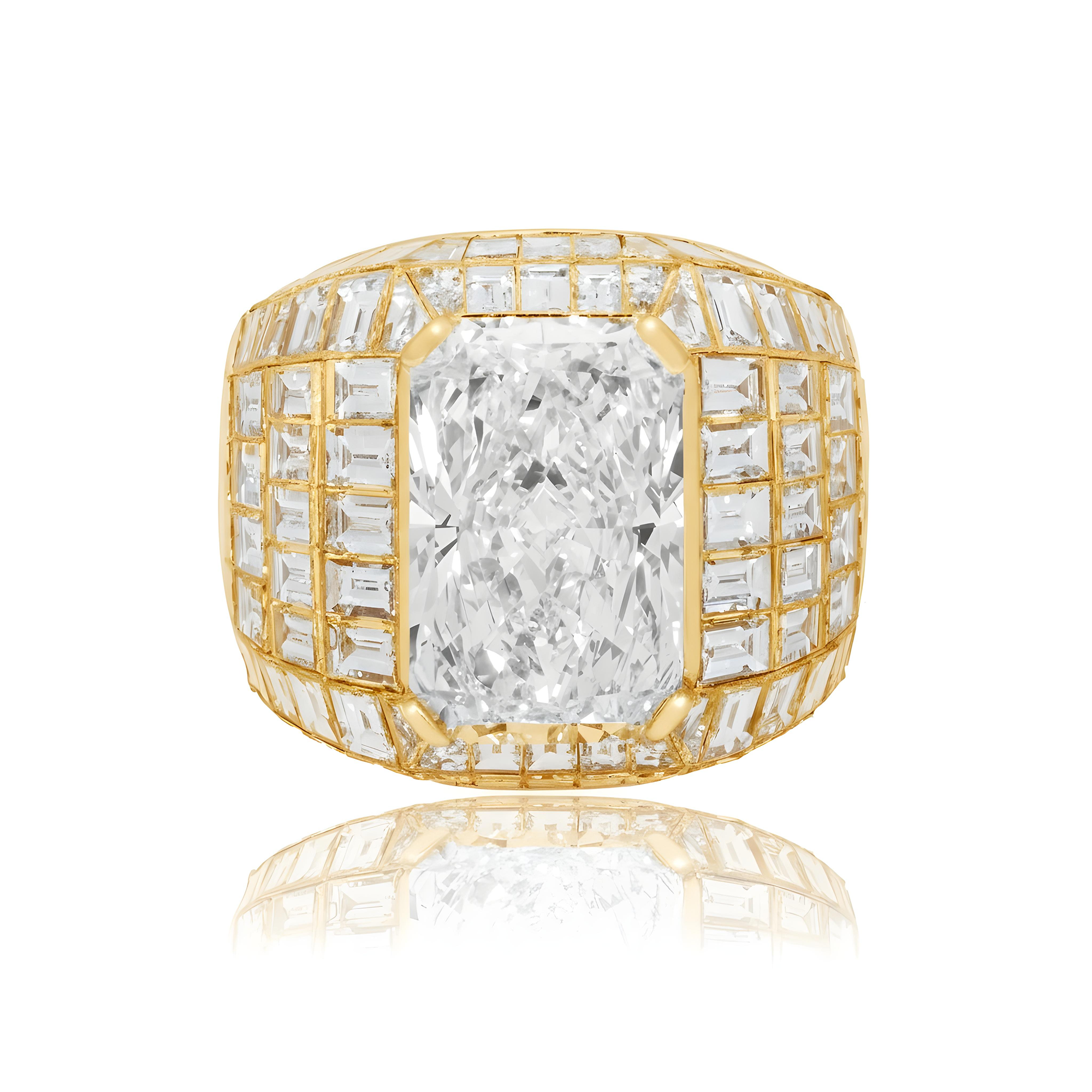 18K White Gold Radiant & Emerald Cut Chandelier Ring 32.01ctw