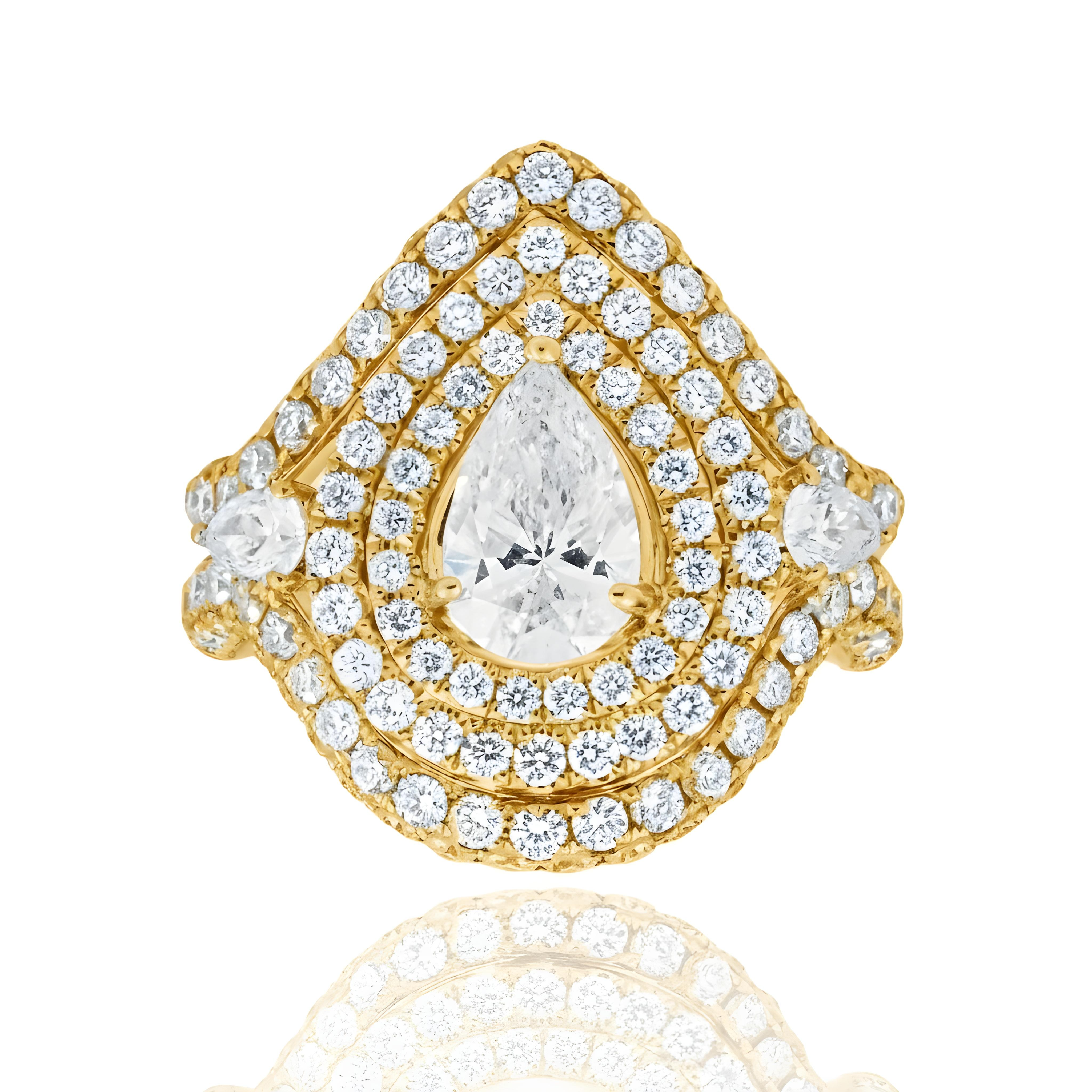 18K White Gold 1.01ct Pear Cut Diamond Engagement Ring 3.49ctw