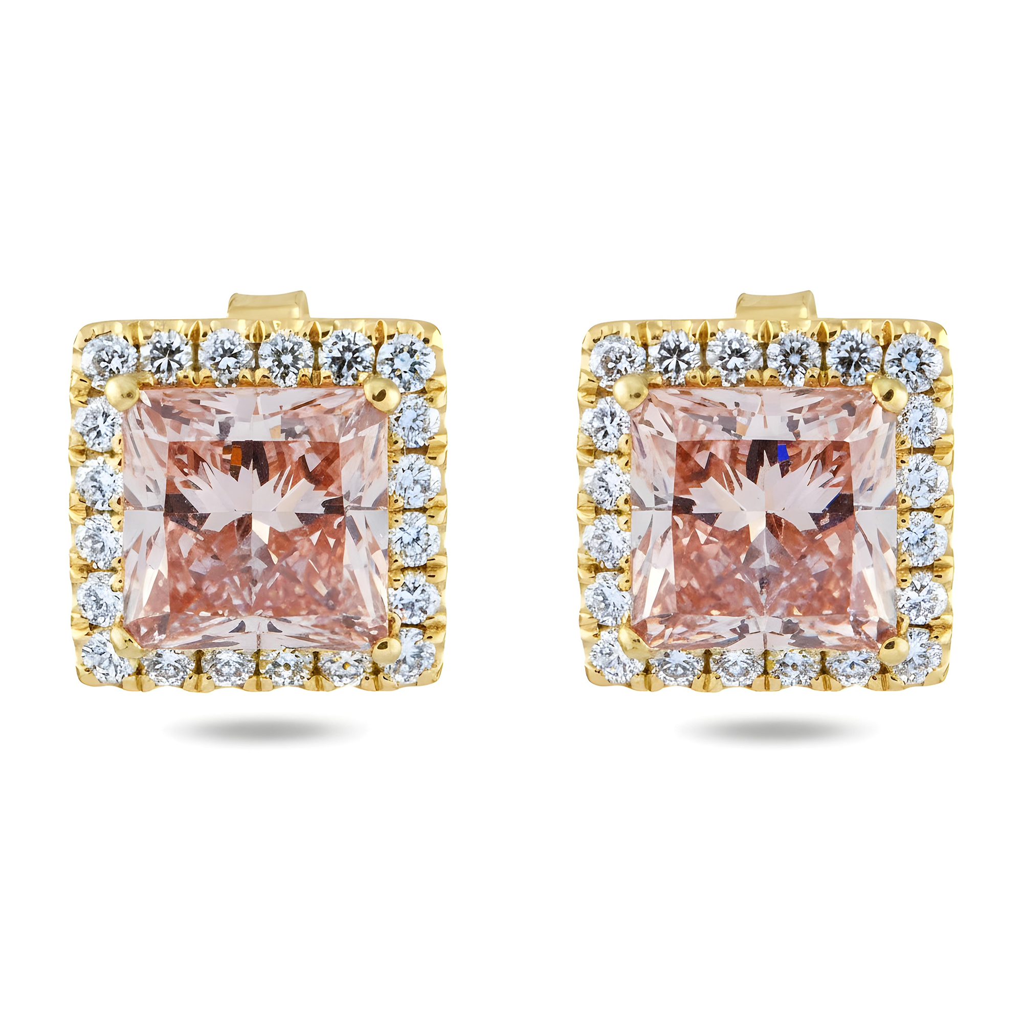 IGI 18K White Gold Fancy Intense Pink Princess Diamond Stud Earrings 4.54ctw