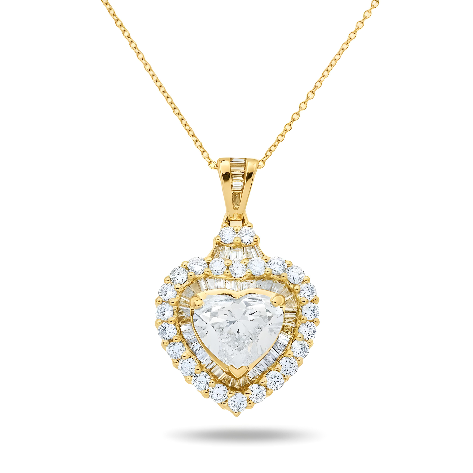 14K White Gold Heart Cut Diamond Pendant & Chain necklace 4.76