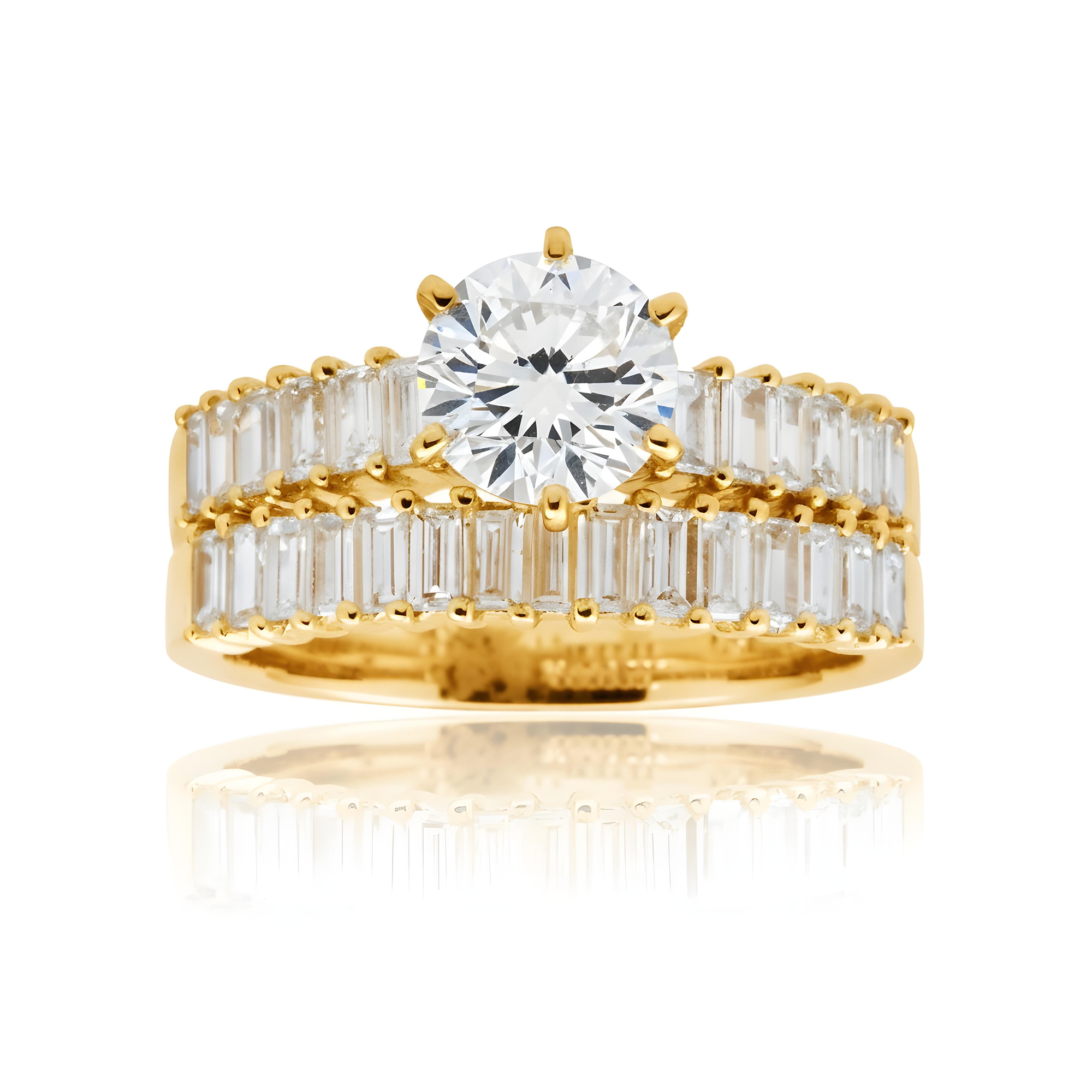 18K White Gold Round & Baguette Diamond Engagement Ring & Wedding Band Set 2.33ctw