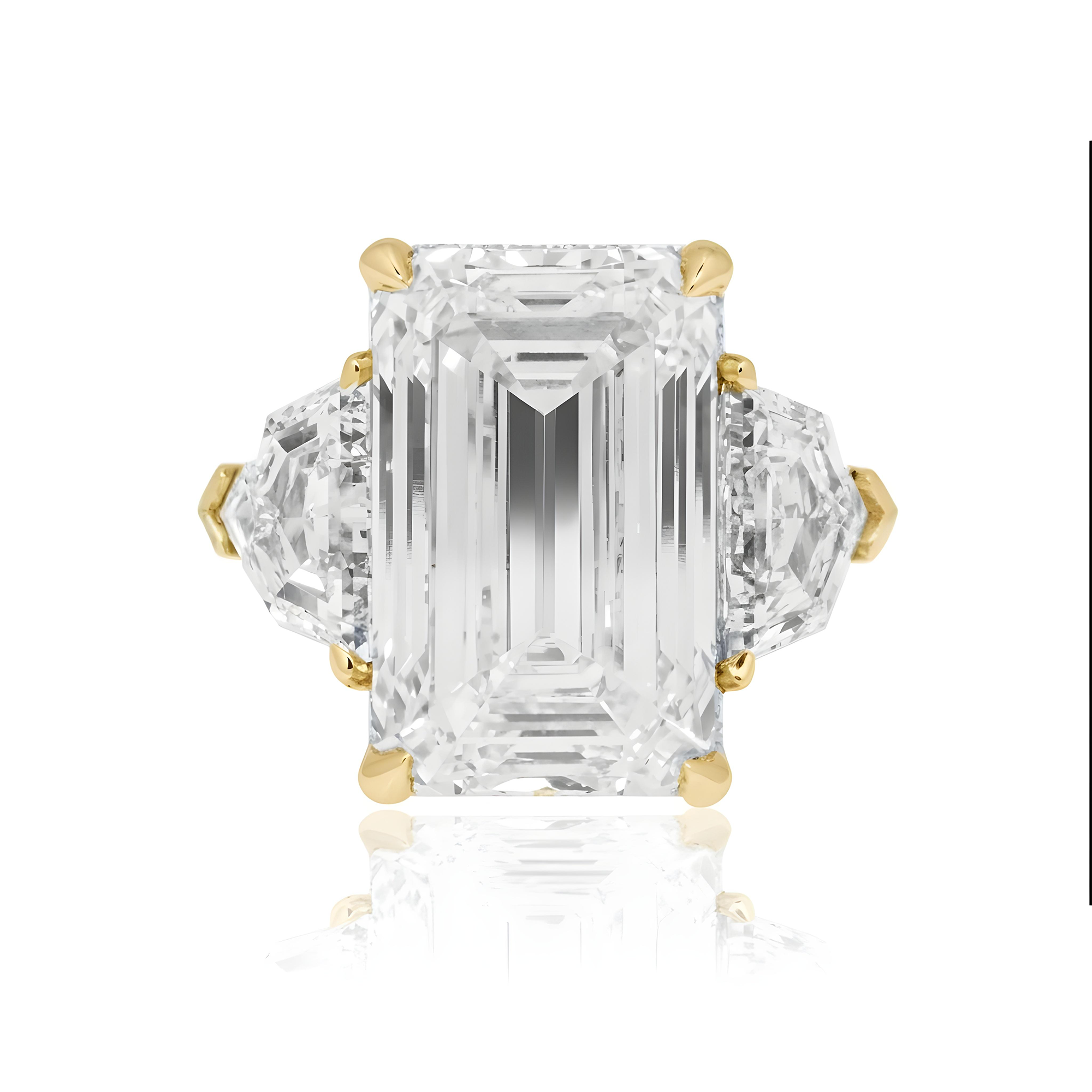 Platinum 14.07ct Emerald Cut Triple Diamond Engagement Ring 18.08ctw