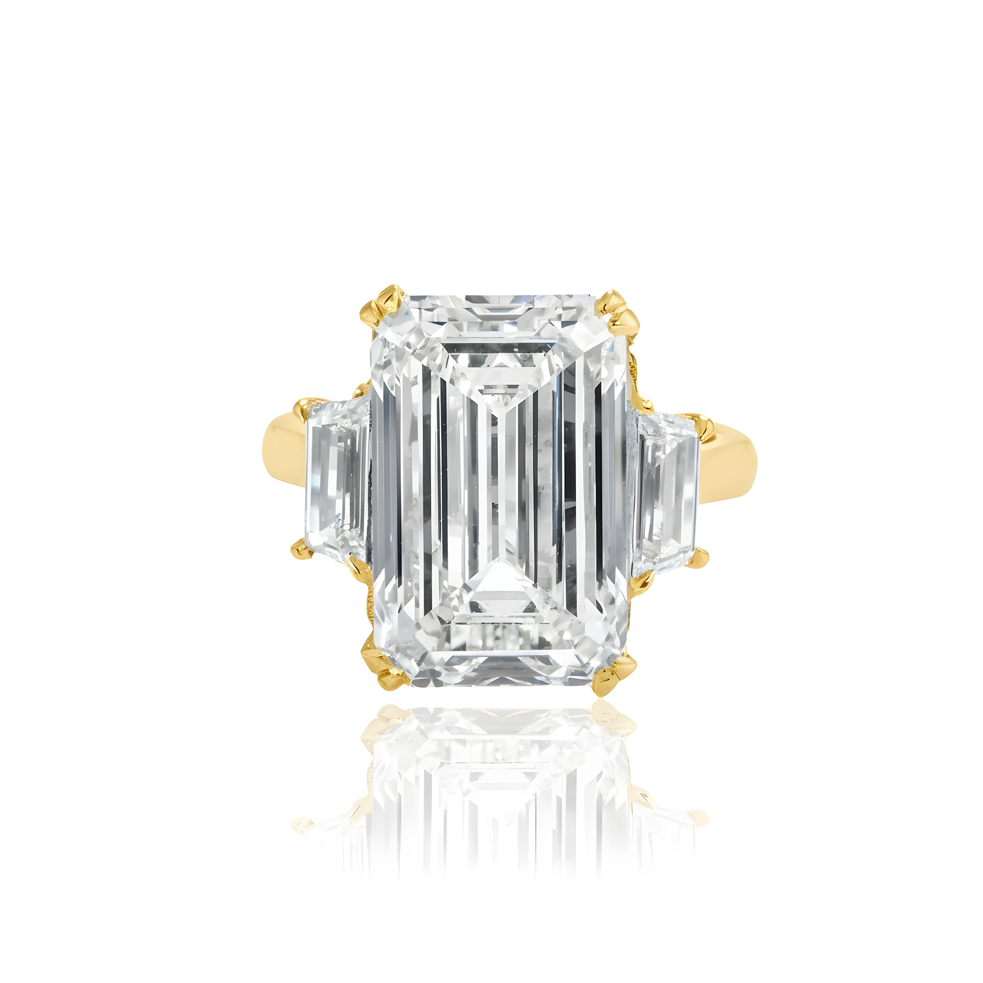 Platinum 11.03ct Emerald Cut Triple Diamond Engagement Ring 12.17ctw