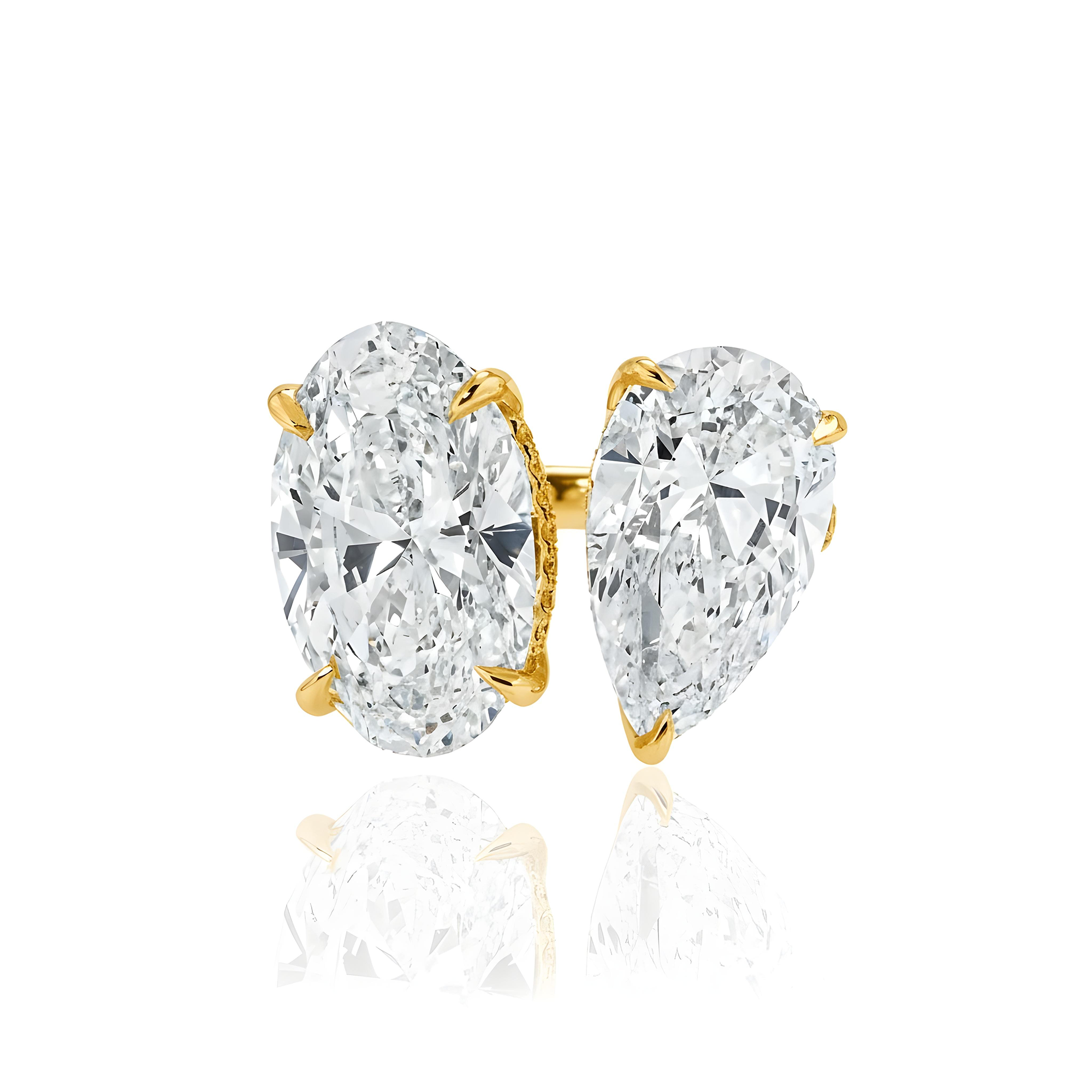 18K White Gold Oval & Pear Cut Double Diamond Toi et Moi Ring 13.07ctw
