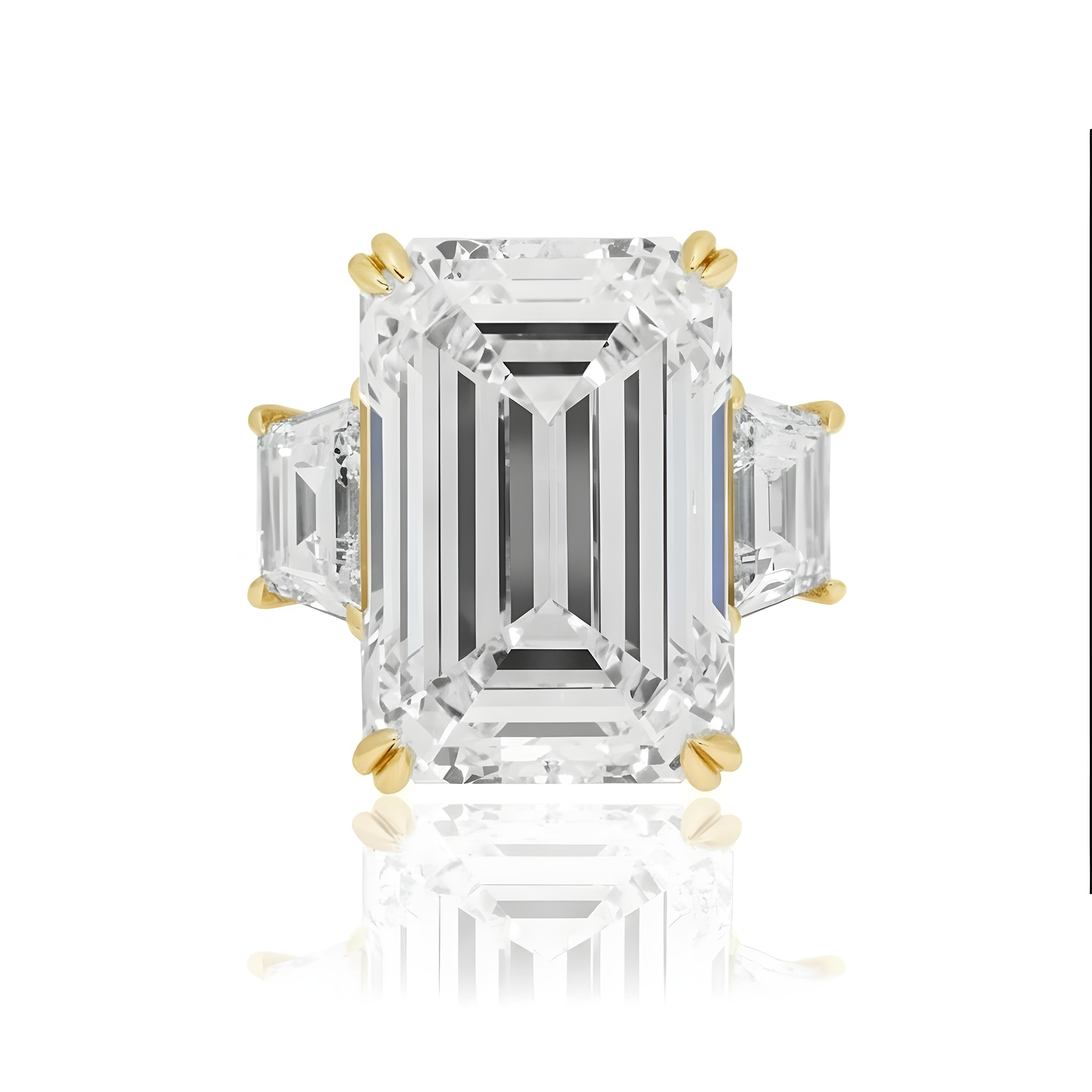 Platinum 20.0ct Triple Emerald Cut Diamond Engagement Ring 21.96ctw