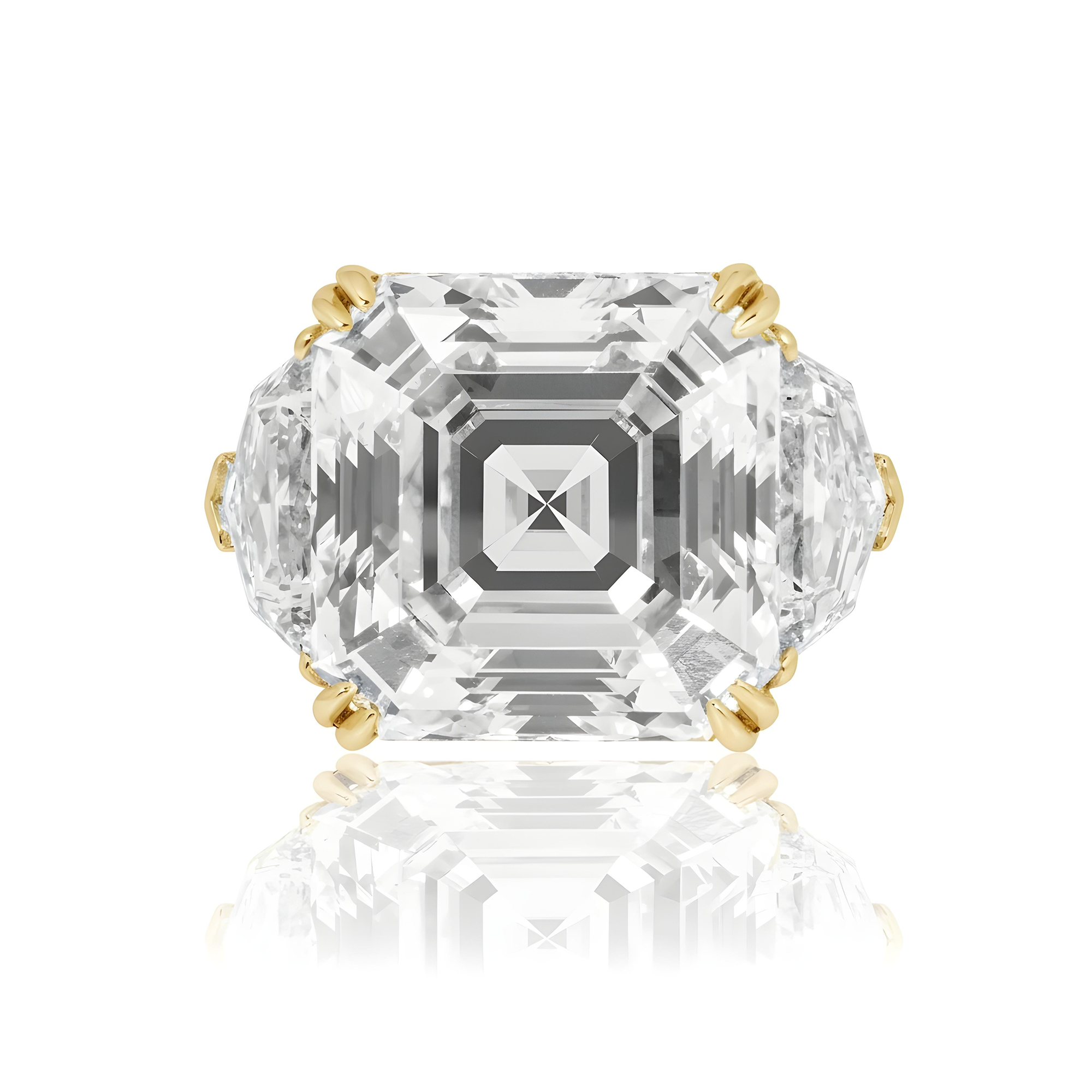 Platinum 30.48ct Asscher cut Triple Diamond Engagement Ring 36.17ctw