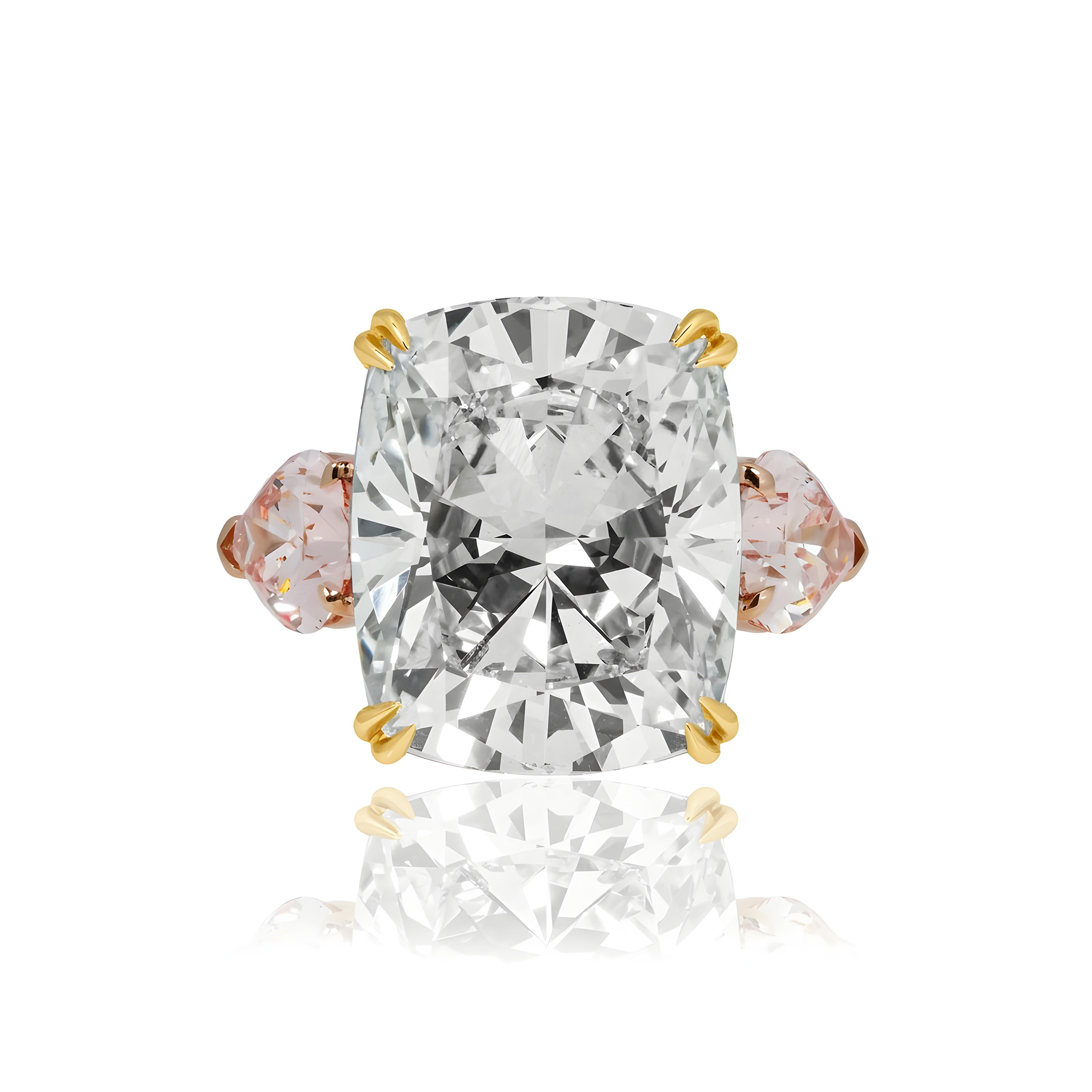 Platinum 20.07ct Cushion Cut & Pink Pear Triple Diamond Engagement Ring 24.09ctw (3 IGI)