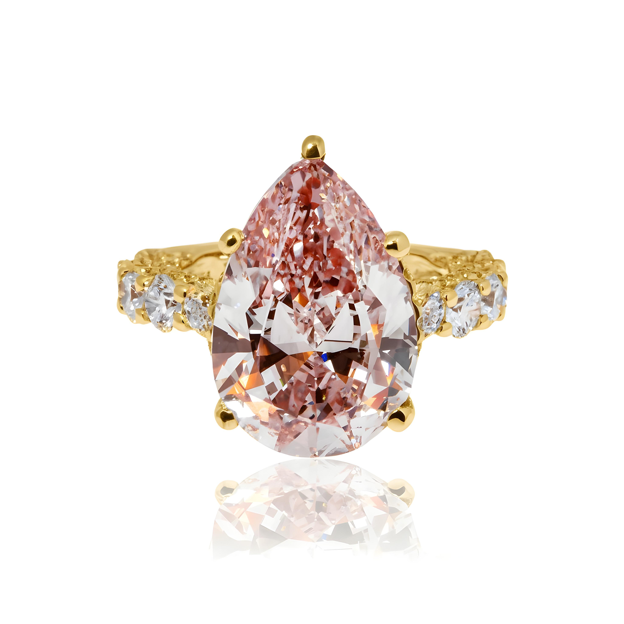 GIA 18K White Gold 10ct Pear Cut Fancy Intense Pink Diamond Ring 12.70ctw