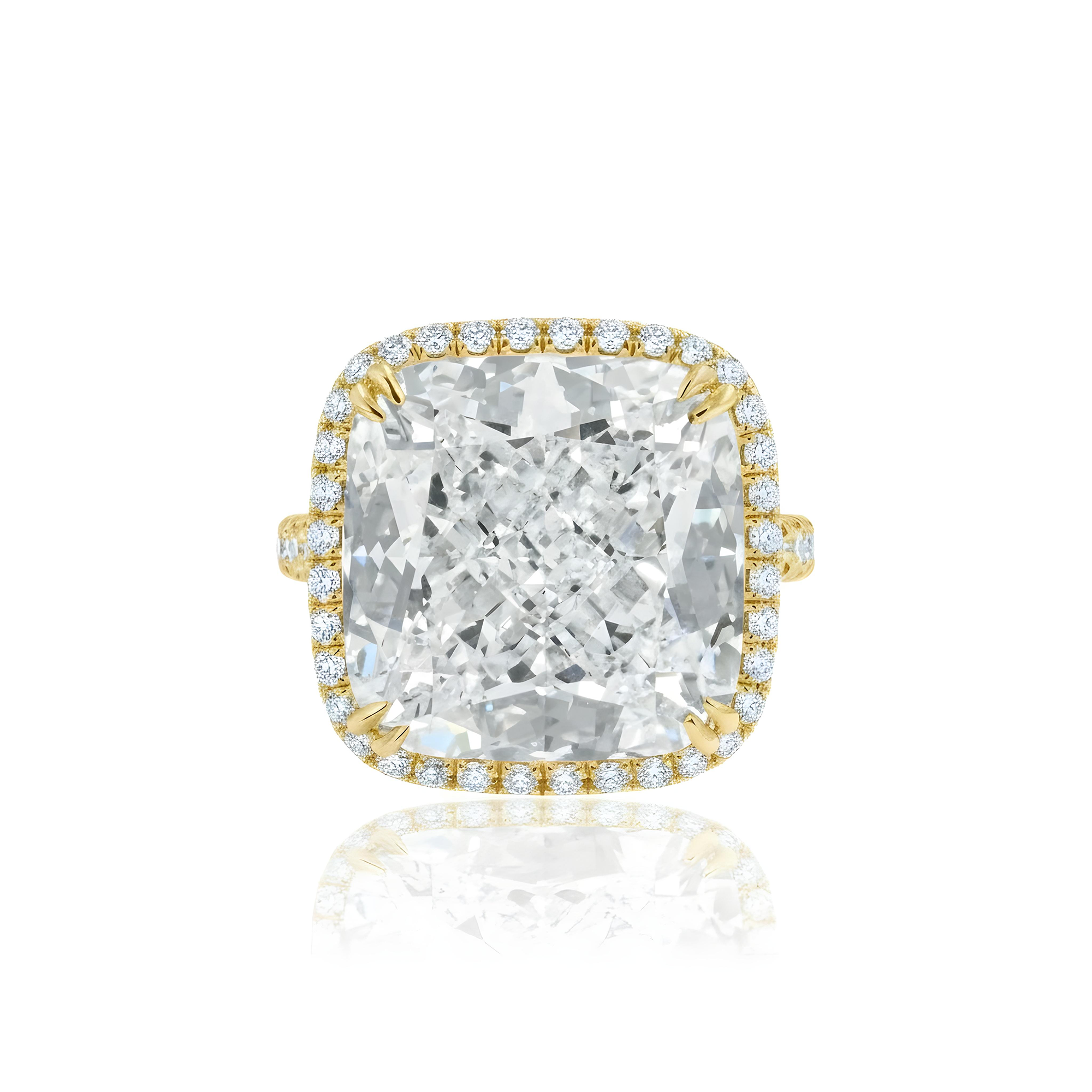 GIA Platinum 21.06ct Cushion Cut Diamond Engagement Ring 22.46ctw