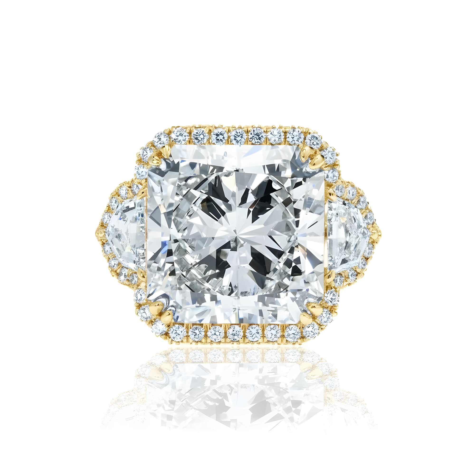 GIA Platinum 20.03ct Square Radiant Cut Triple Diamond Engagement Ring 23.13ctw