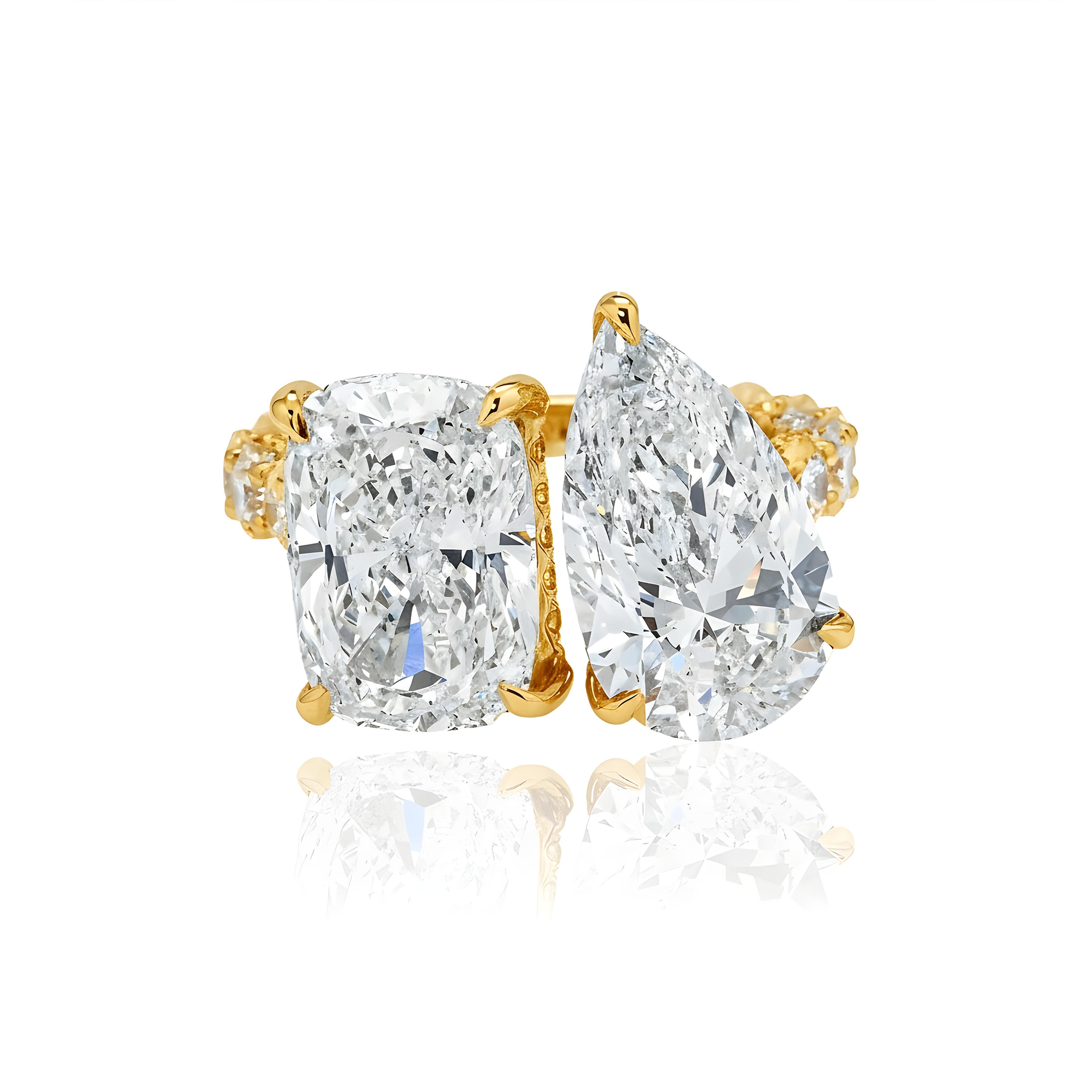 18K White Gold Cushion & Pear Cut Double Diamond Toi et Moi Ring 12.99ctw