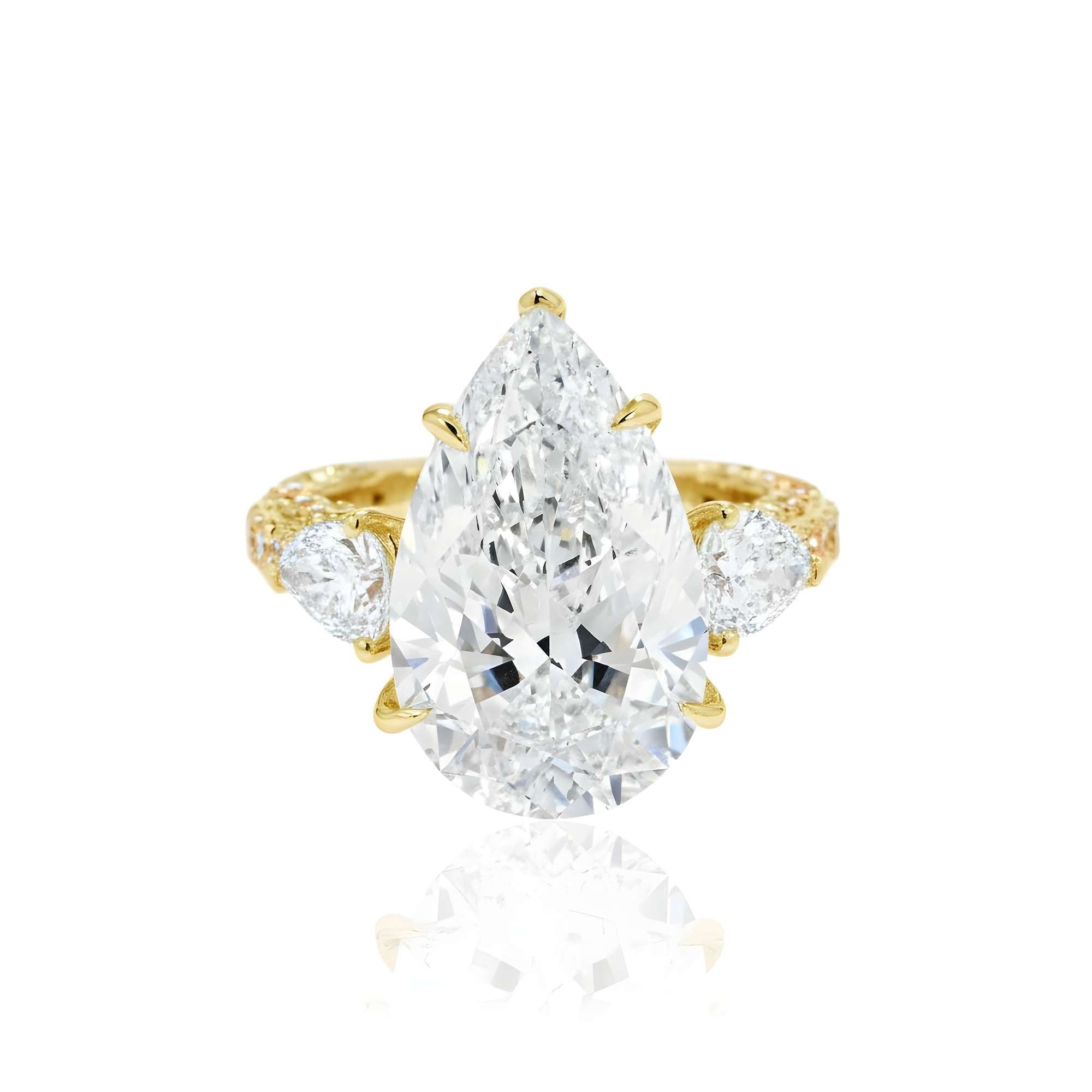 18K White Gold 9.02ct Triple Pear Cut Diamond Engagement Ring 12.22ctw