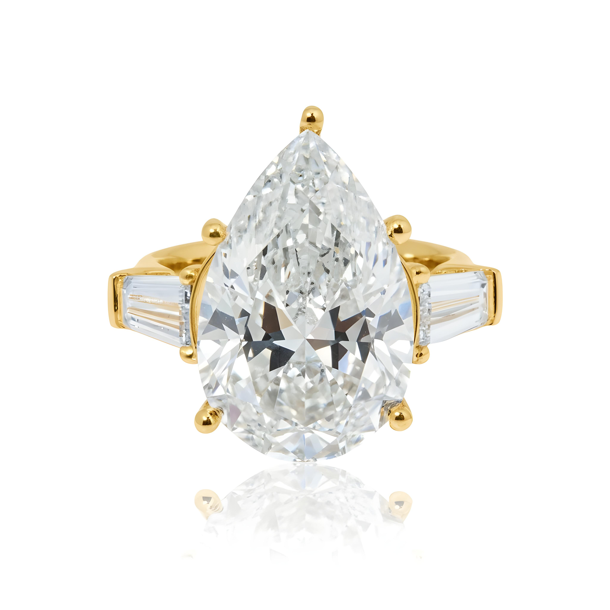 18K White Gold 10.80ct Pear Cut Triple Diamond Engagement Ring 12.70ctw