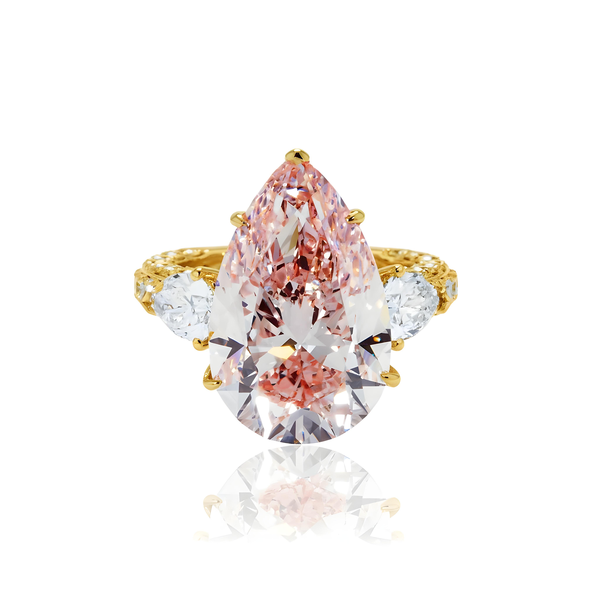 18K White Gold 11.36ct Pear Fancy Pink Diamond Ring 14.56ctw